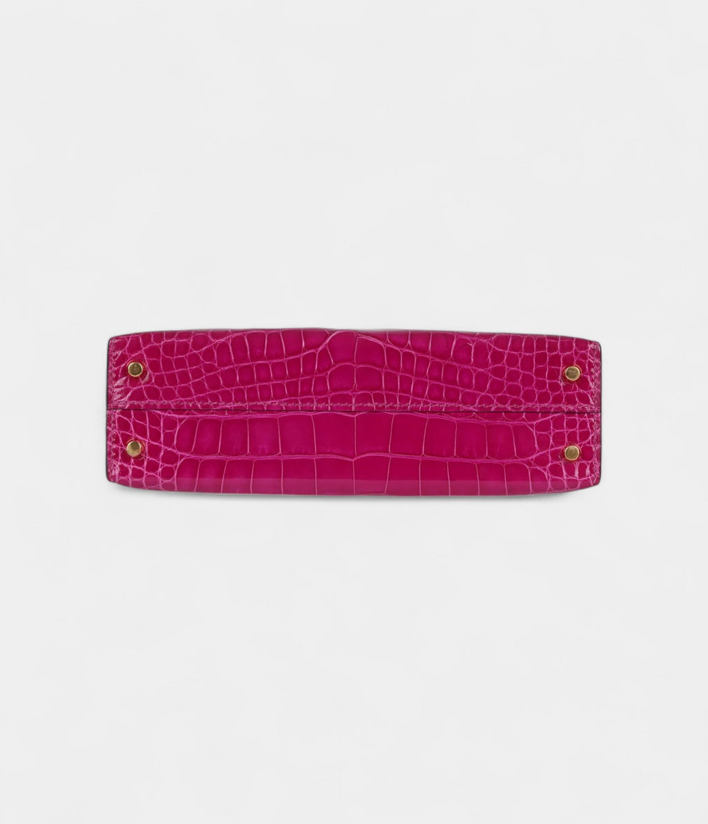 Hermès Kelly Sellier 20 Rose Scheherazade Shiny Alligator Gold Hardware
