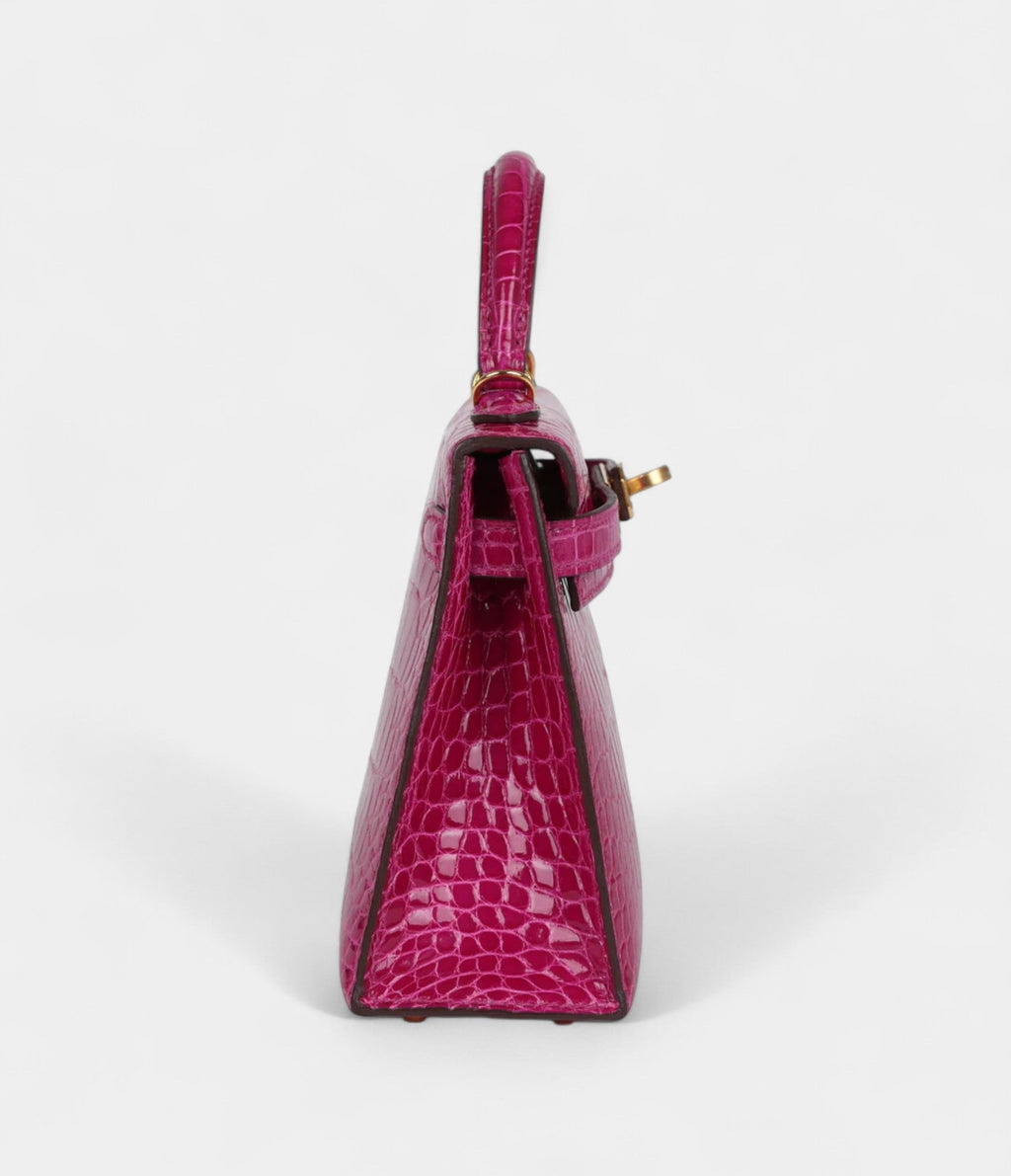 Hermès Kelly Sellier 20 Rose Scheherazade Shiny Alligator Gold Hardware