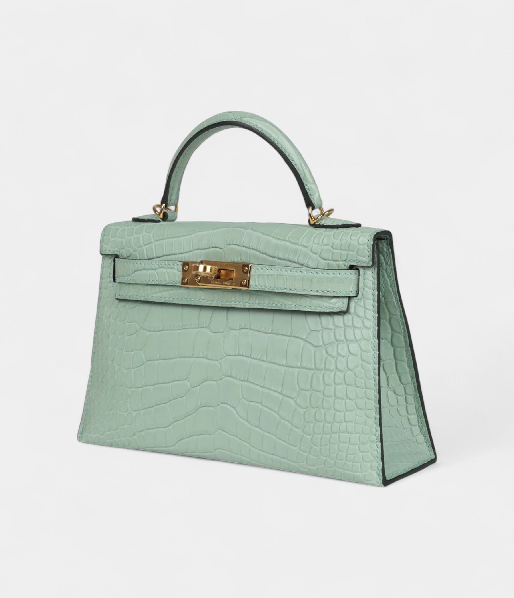 Hermès Kelly Sellier 20 Vert D'Eau Matte Alligator Gold Hardware