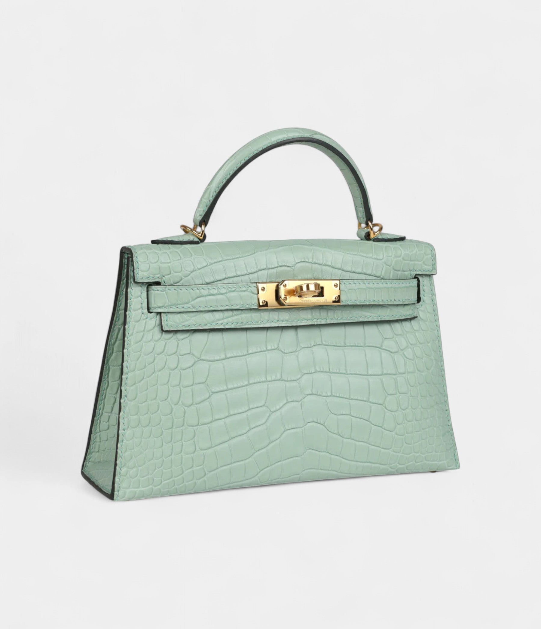 Hermès Kelly Sellier 20 Vert D'Eau Matte Alligator Gold Hardware