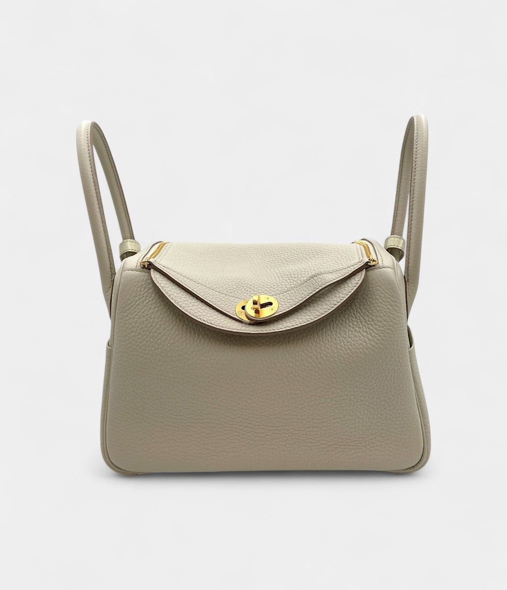 Hermès Lindy 26 In Touch in Concrete Clemence and Matte Porosus Crocodile with Gold Hardware