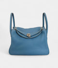 Hermes Lindy 30 Taurillon Clemence Shoulder Bag Blue Jean