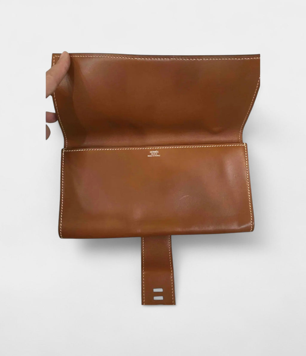 Hermès Médor Camel Leather Clutch Bag