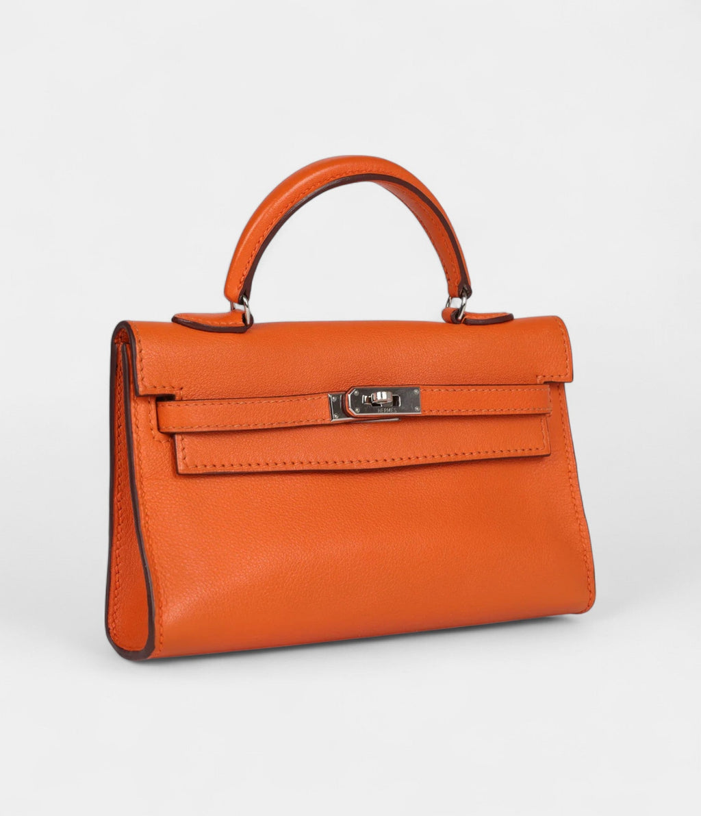 Hermès Micro Kelly 15 Orange Swift Palladium Hardware