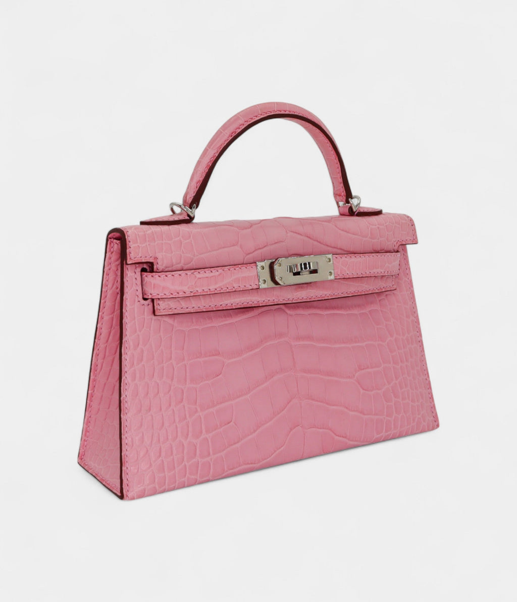 Hermès Mini Kelly II Bubblegum Matte Alligator Palladium Hardware