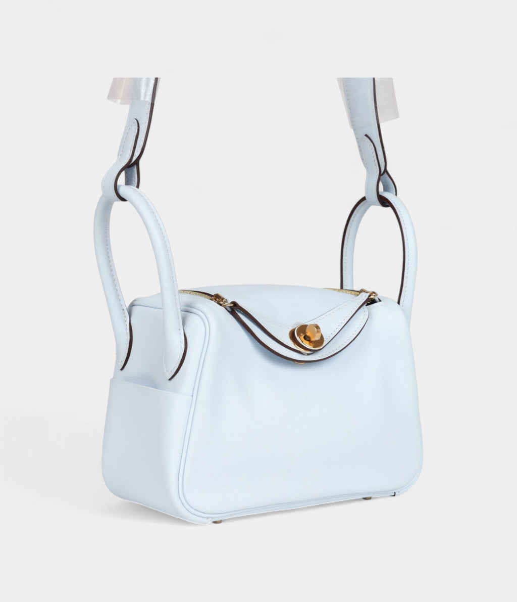 Hermès Mini Lindy Bleu Brume Swift Gold Hardware