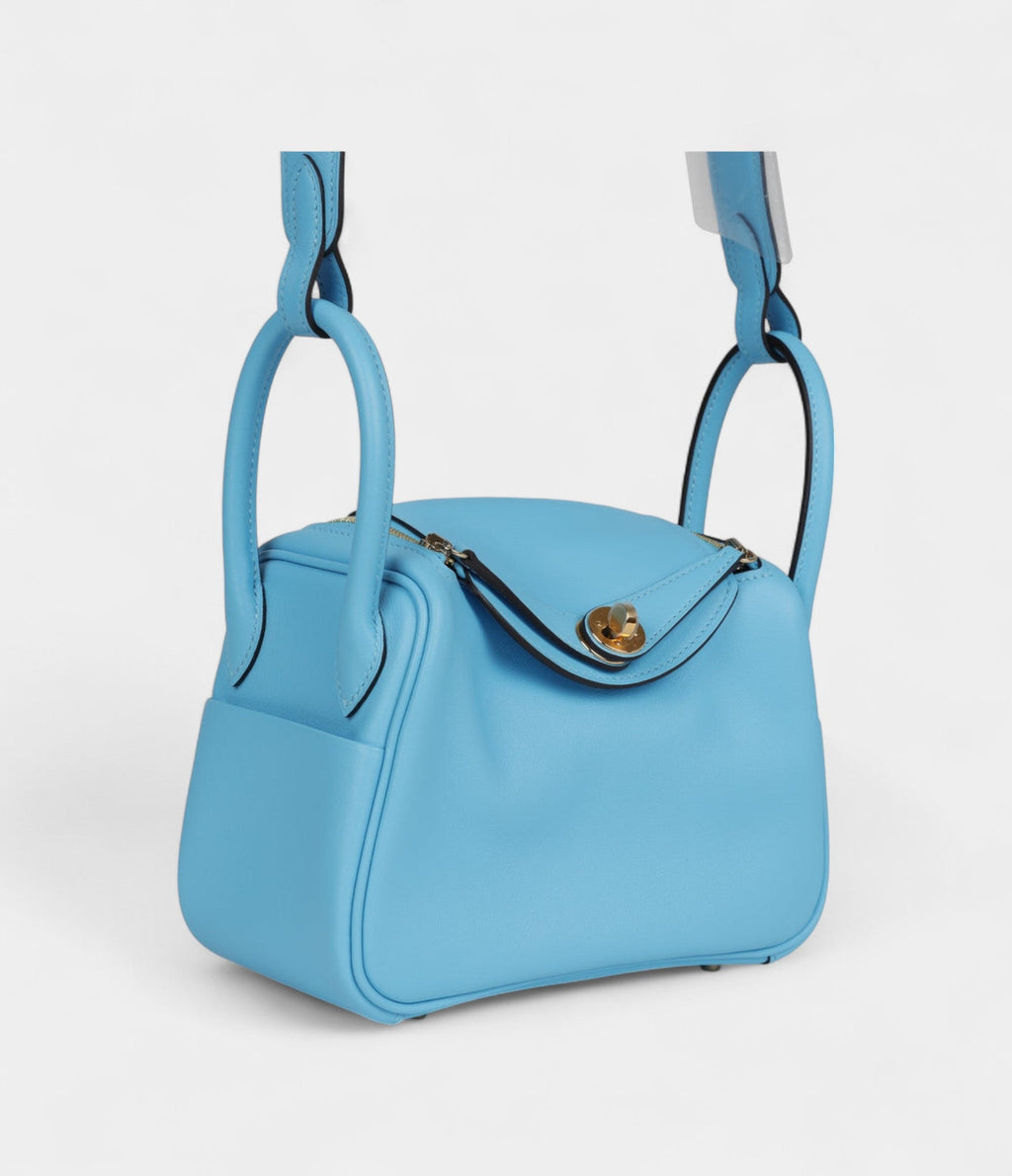 Hermès Mini Lindy Celeste Swift Gold Hardware