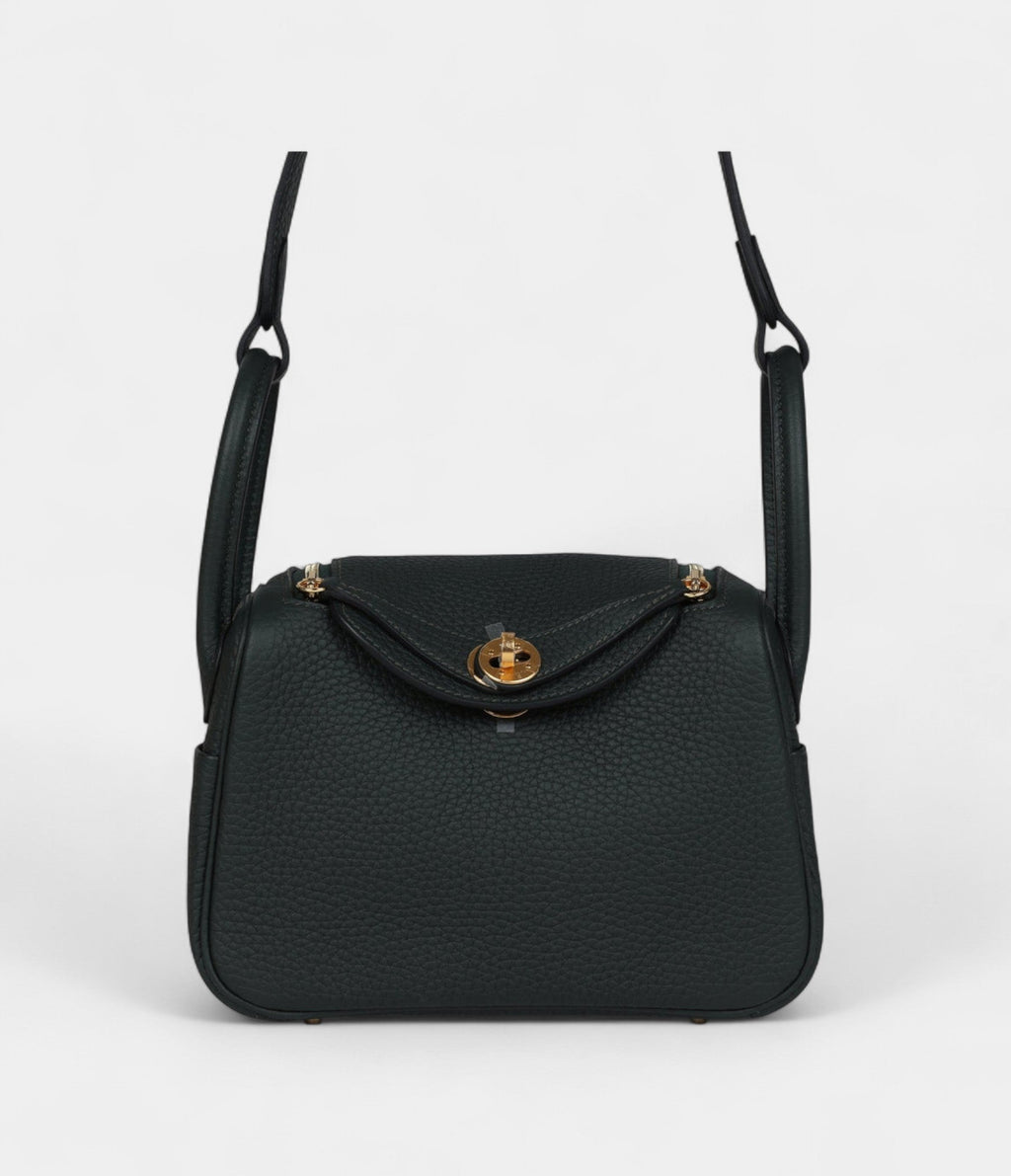 Hermès Mini Lindy Dark Green Clemence Gold Hardware