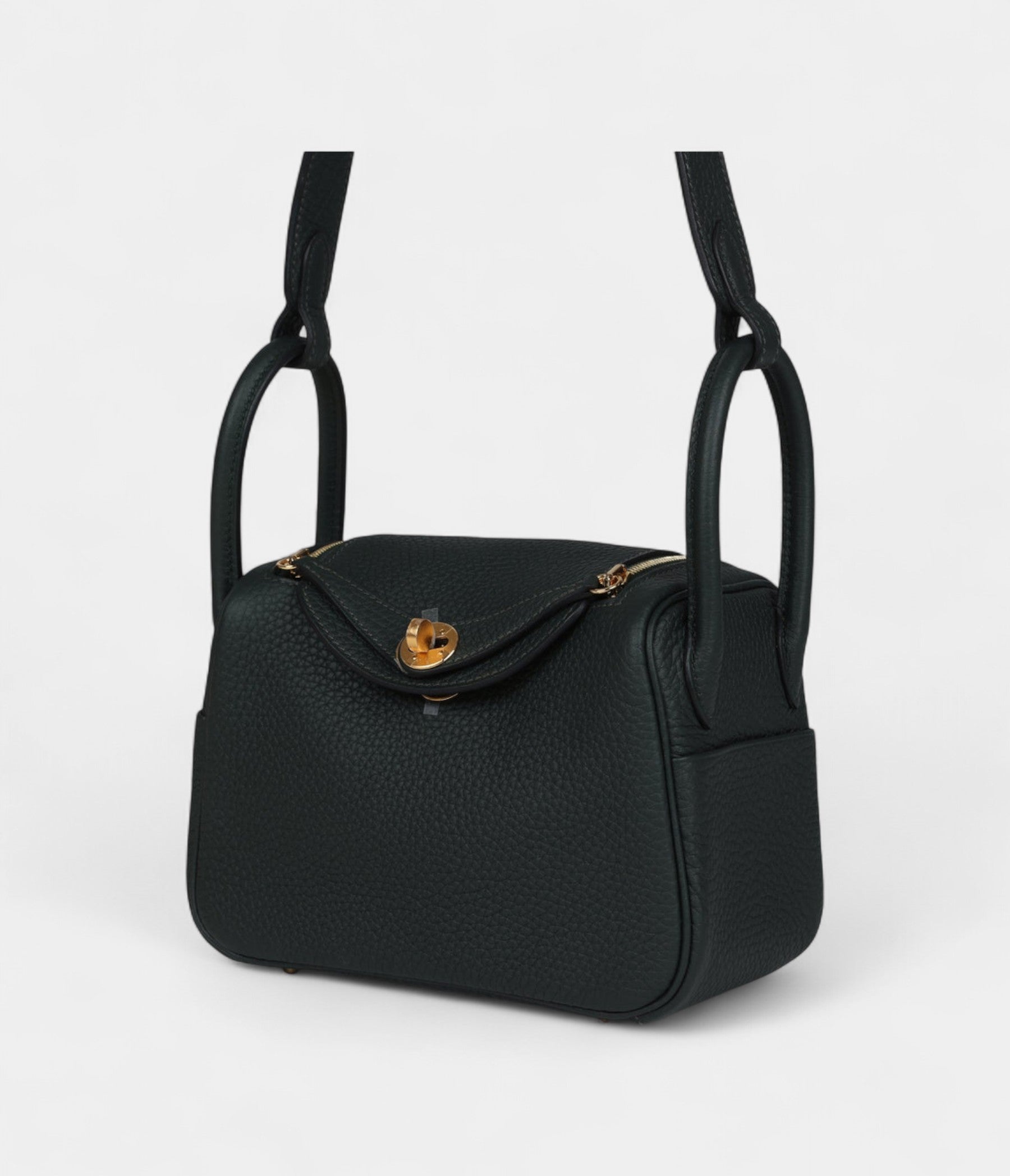 Hermès Mini Lindy Dark Green Clemence Gold Hardware