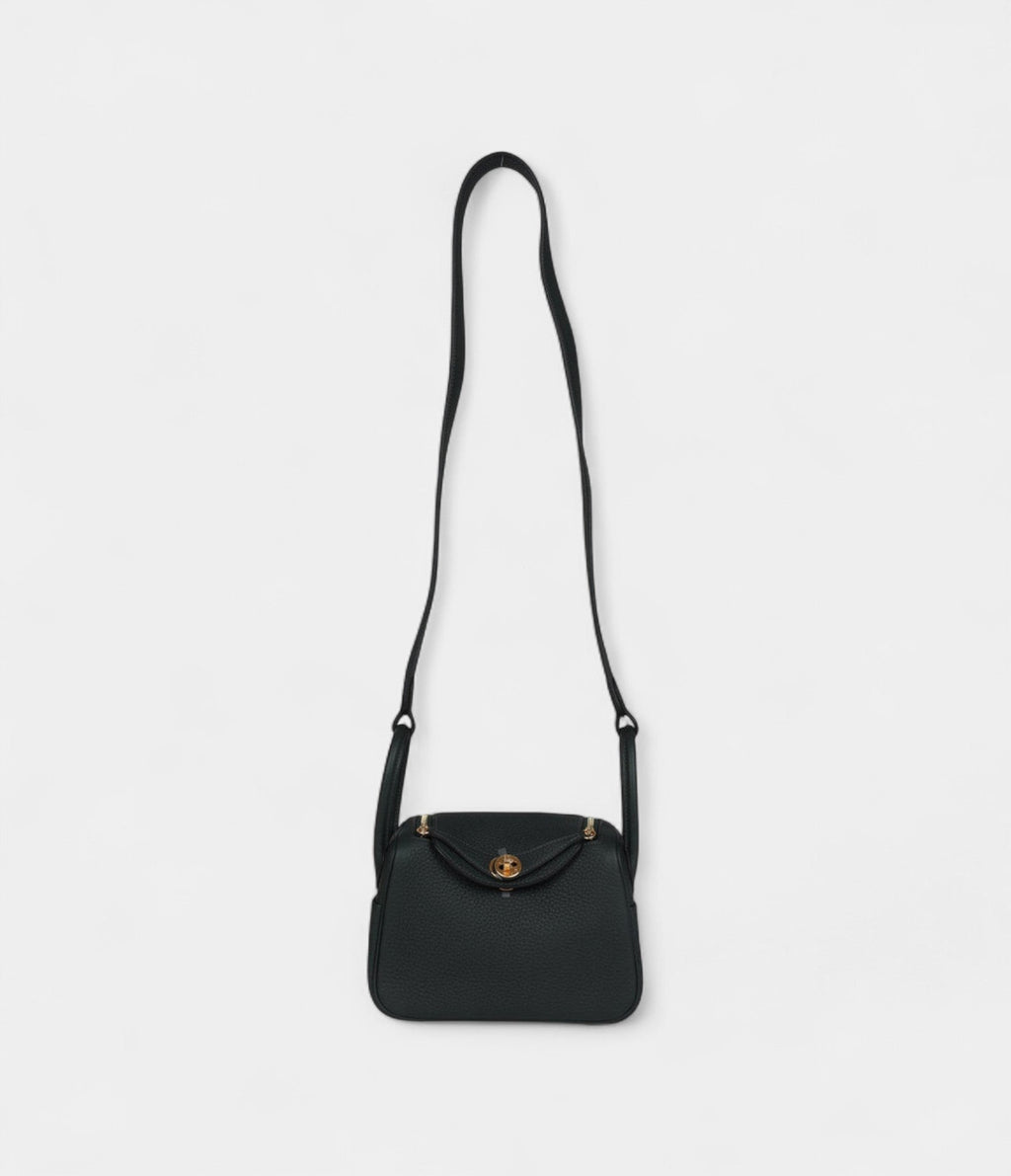 Hermès Mini Lindy Dark Green Clemence Gold Hardware