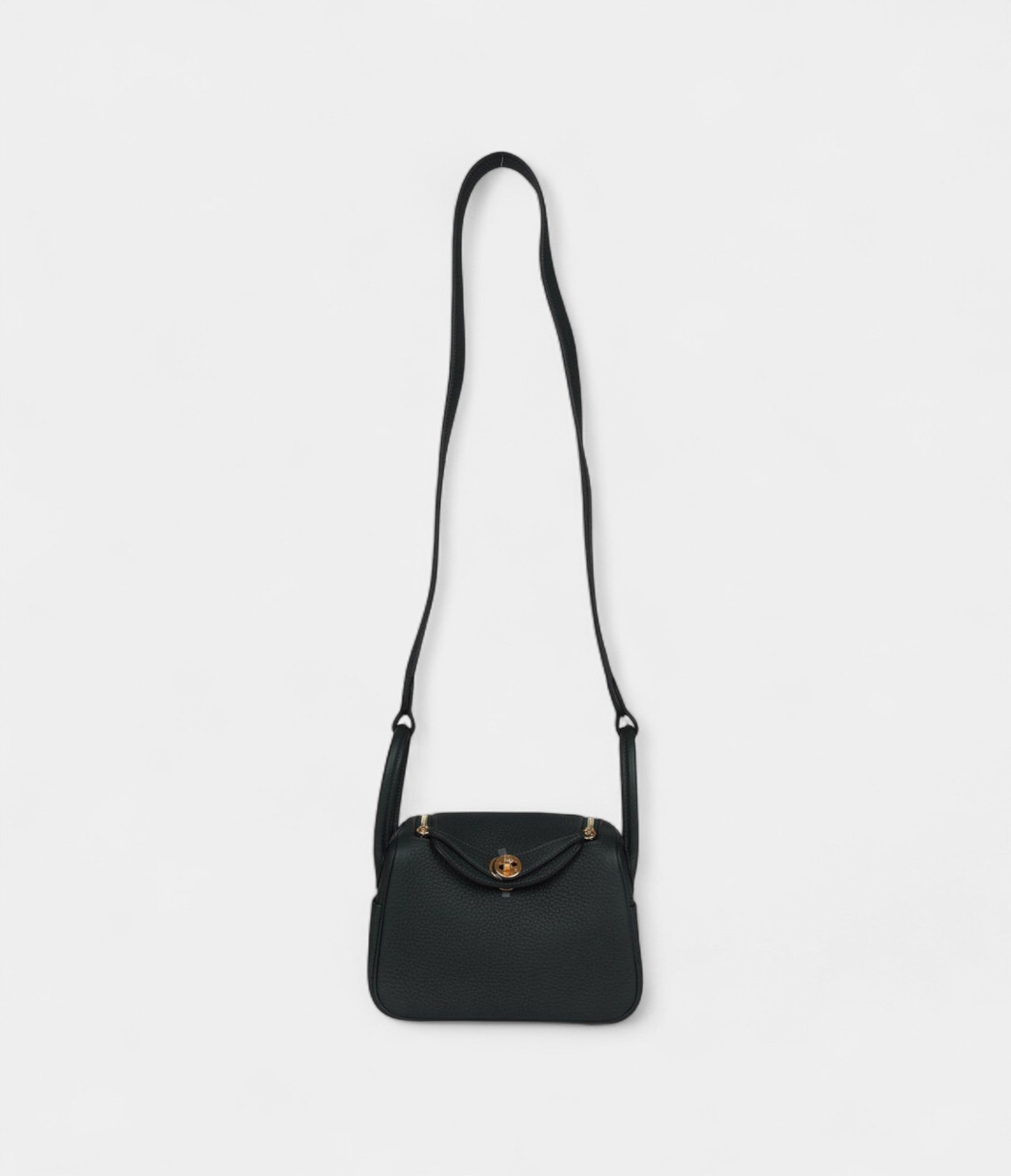 Hermès Mini Lindy Dark Green Clemence Gold Hardware