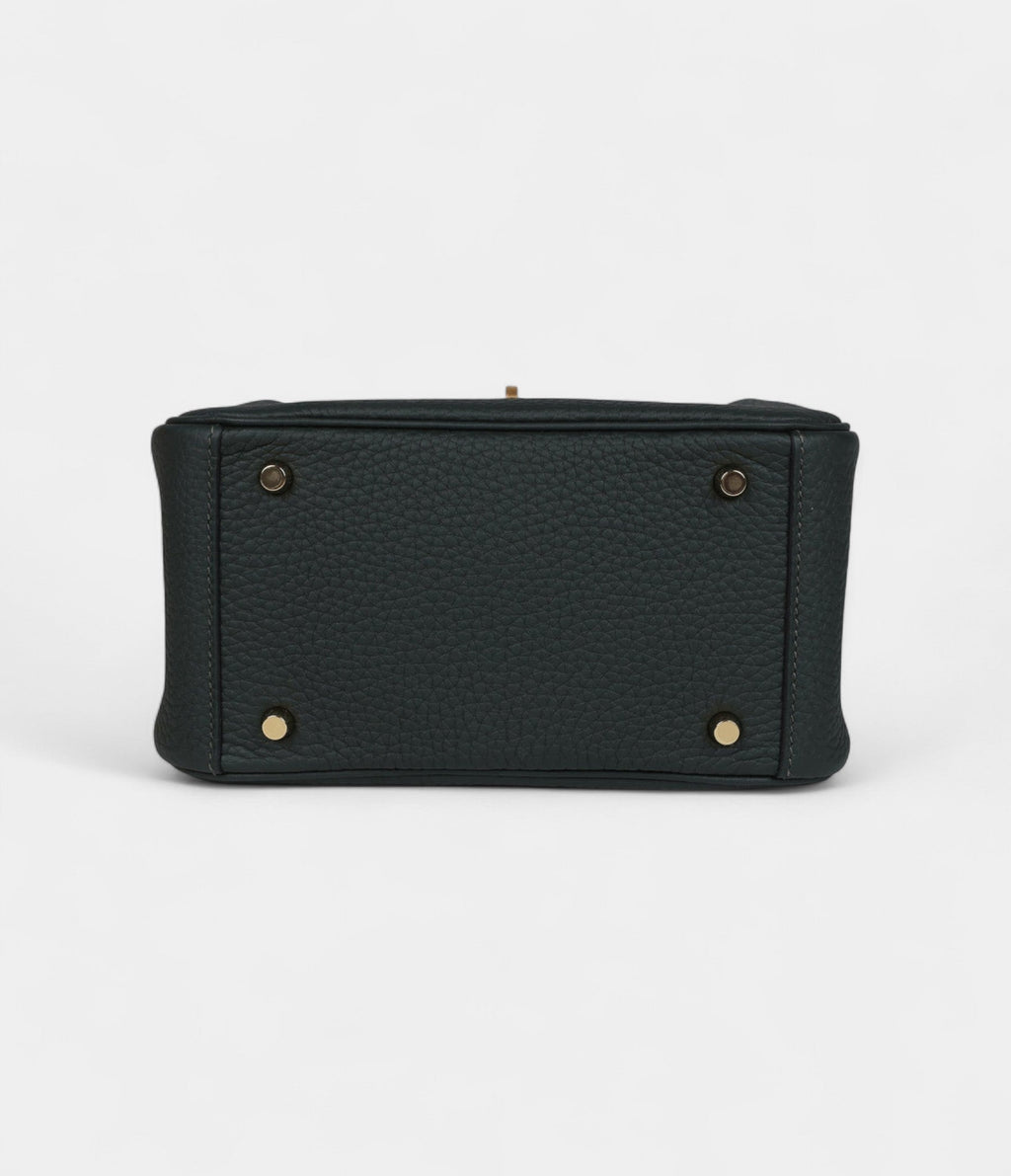 Hermès Mini Lindy Dark Green Clemence Gold Hardware