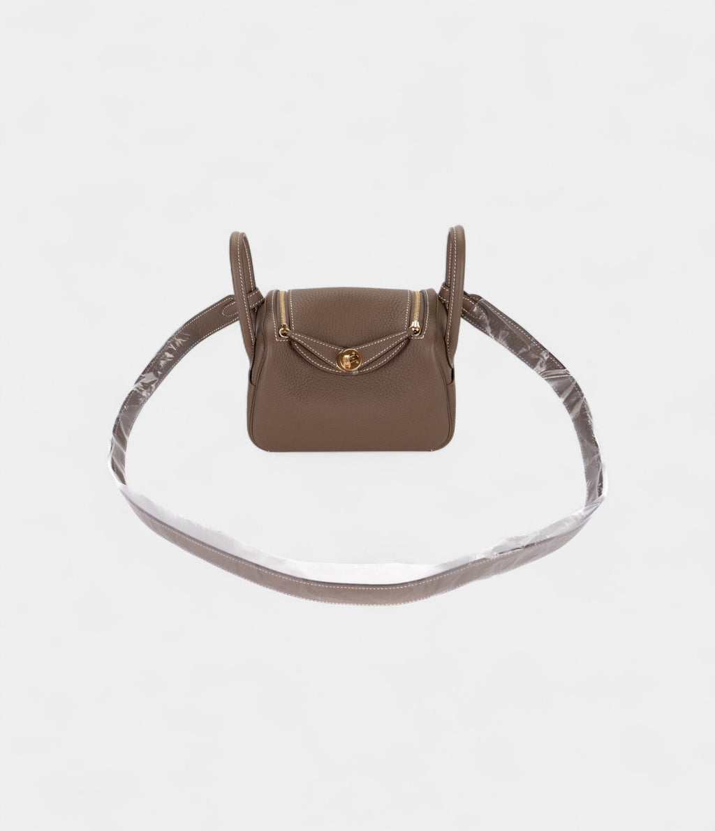 Hermès Mini Lindy Etoupe Clemence Gold Hardware
