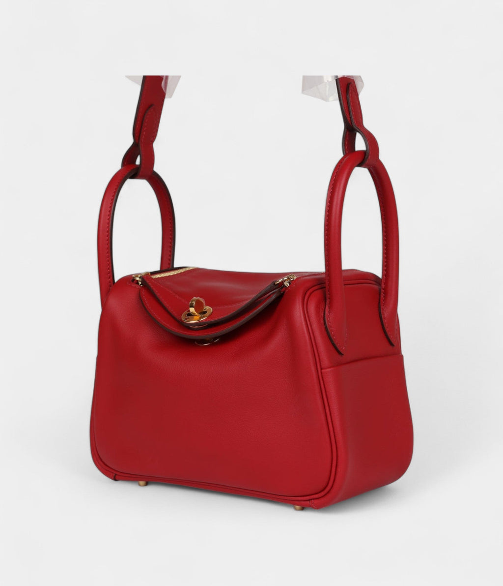 Hermès Mini Lindy Rouge Casaque Swift Gold Hardware