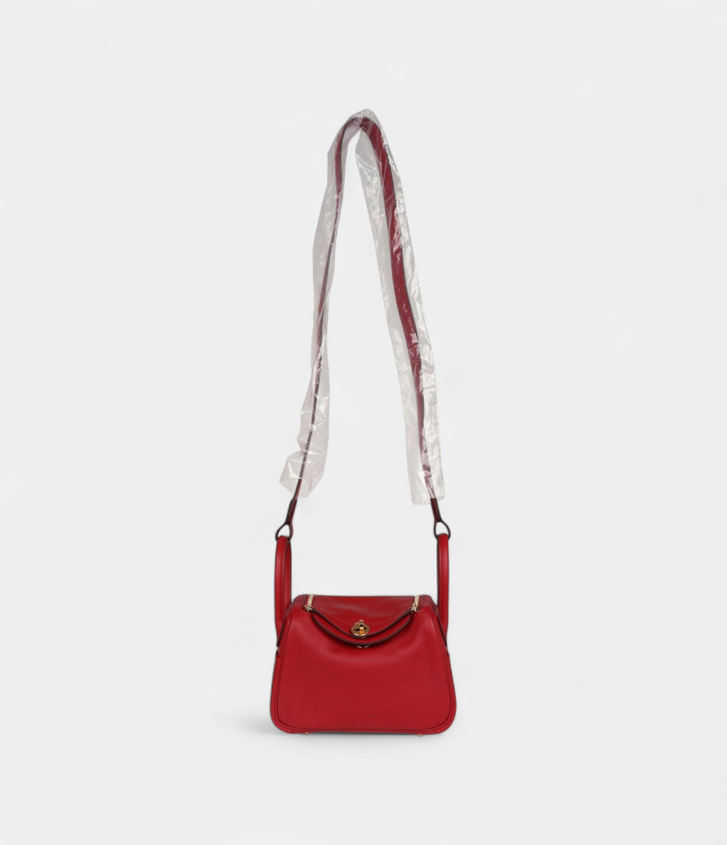 Hermès Mini Lindy Rouge Casaque Swift Gold Hardware