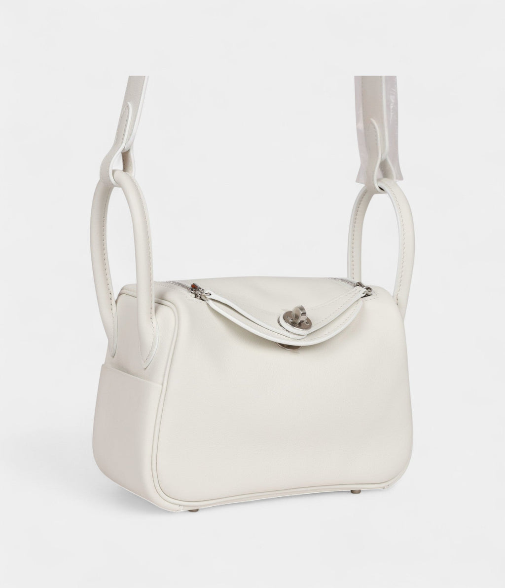 Hermès Mini Lindy White Swift Palladium Hardware