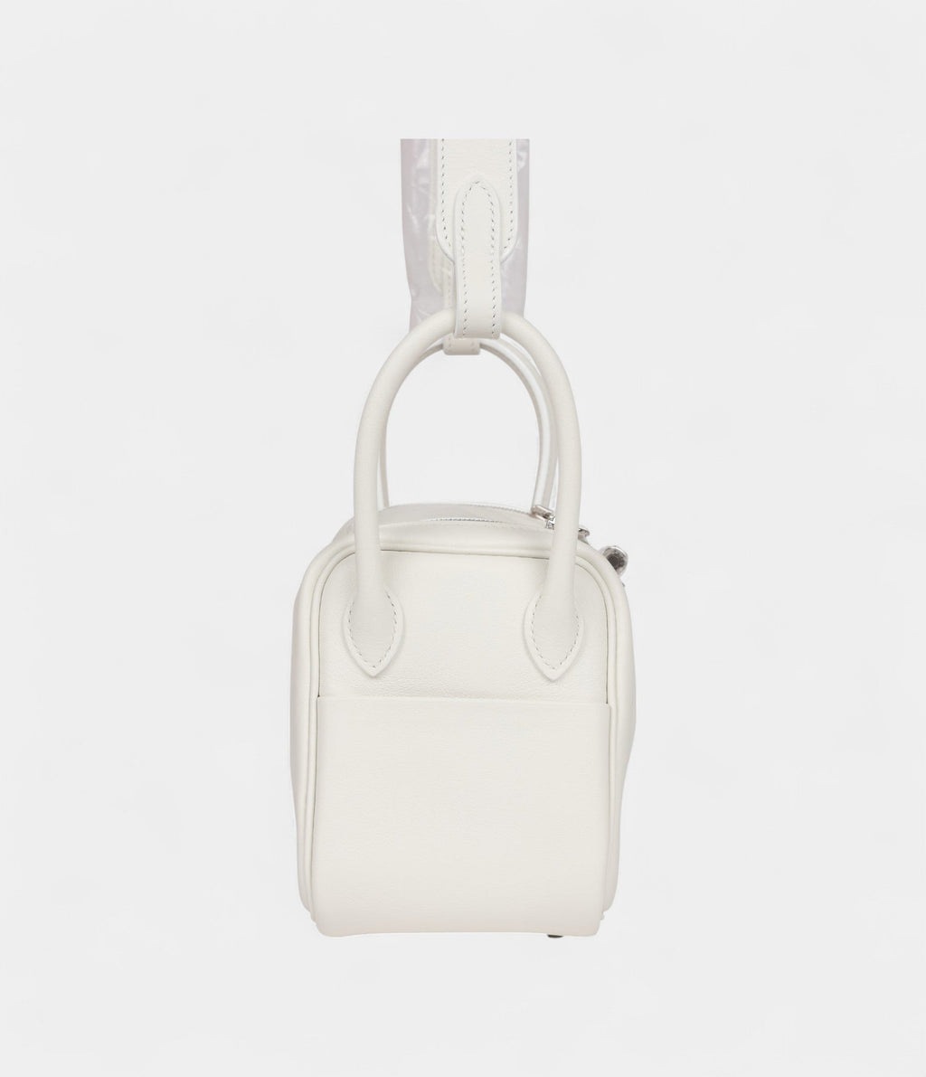 Hermès Mini Lindy White Swift Palladium Hardware