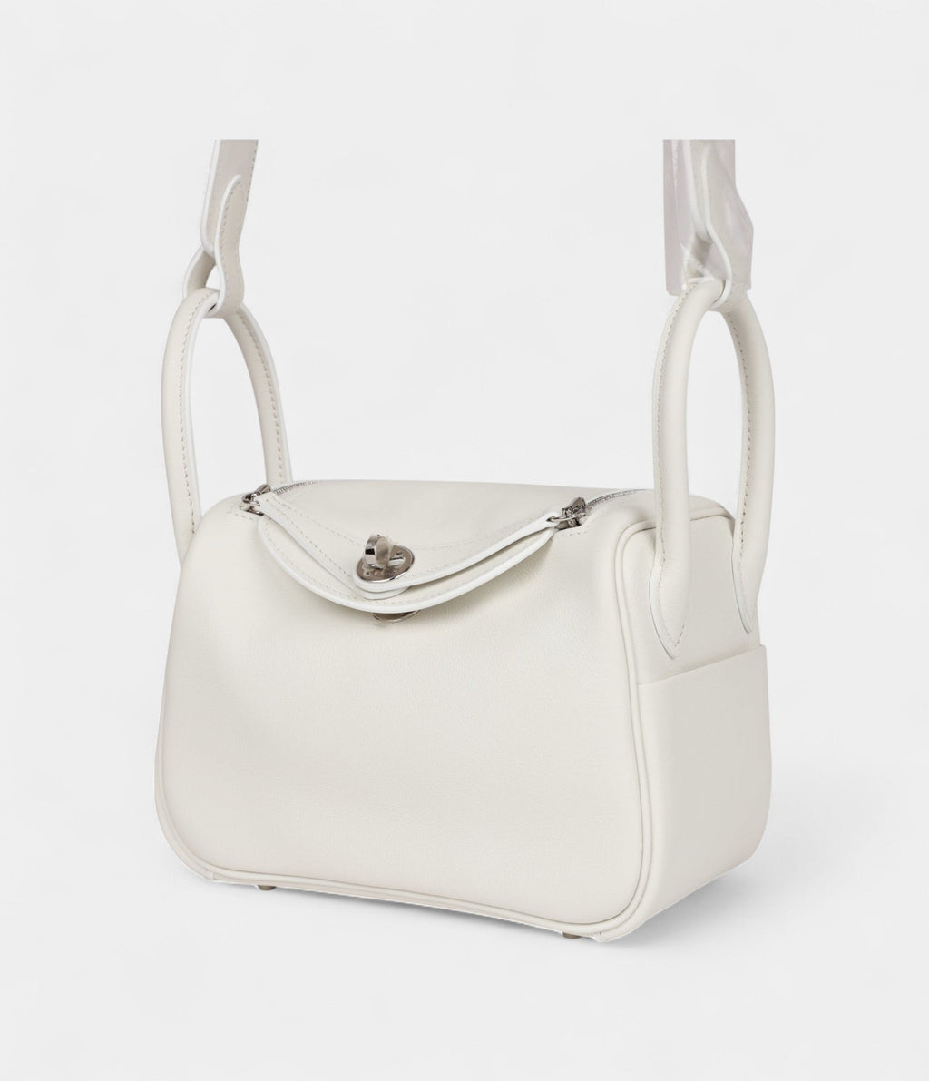 Hermès Mini Lindy White Swift Palladium Hardware
