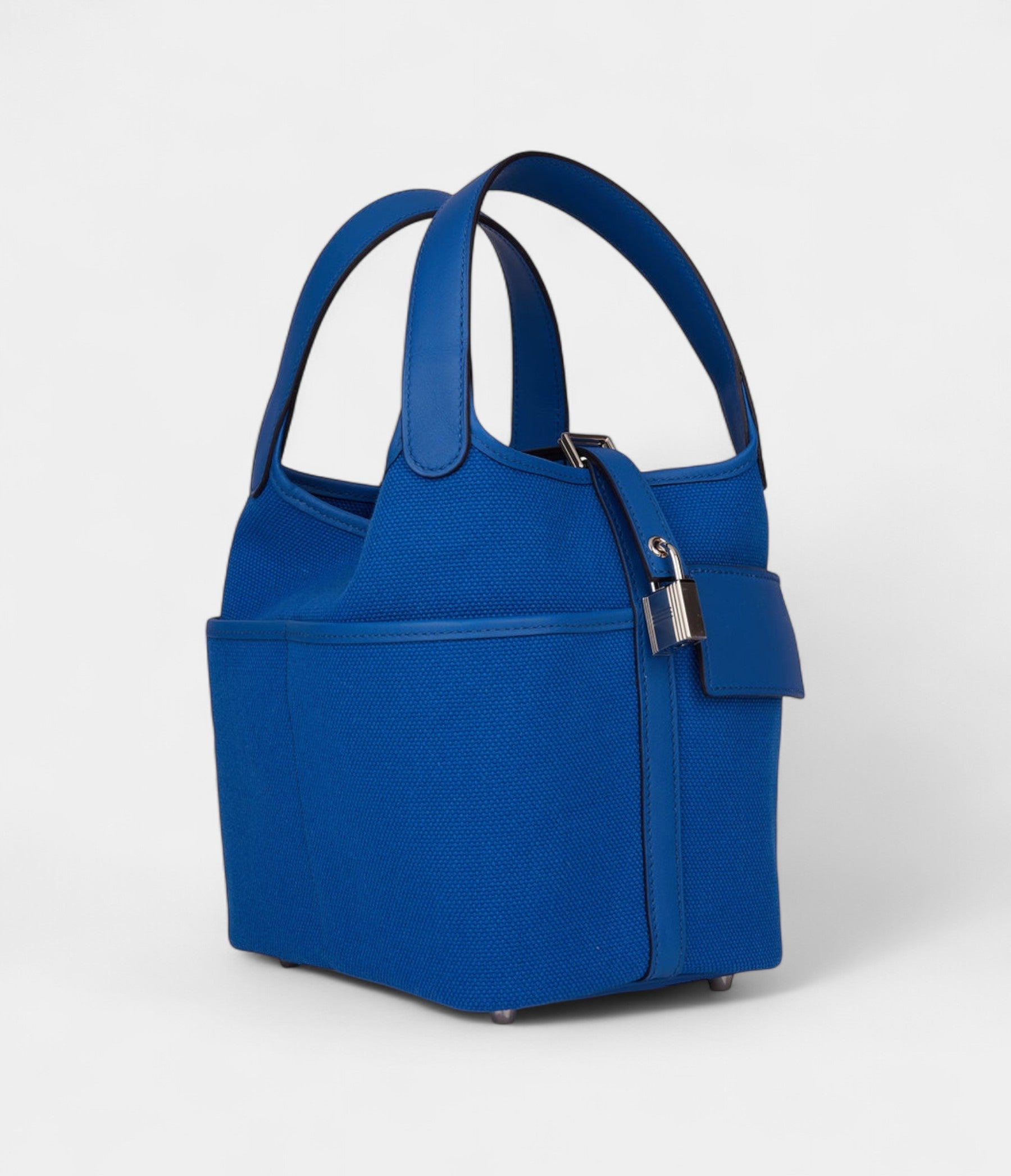 Hermès Picotin Lock 18 Bleu Swift and Toile Canvas Palladium Hardware