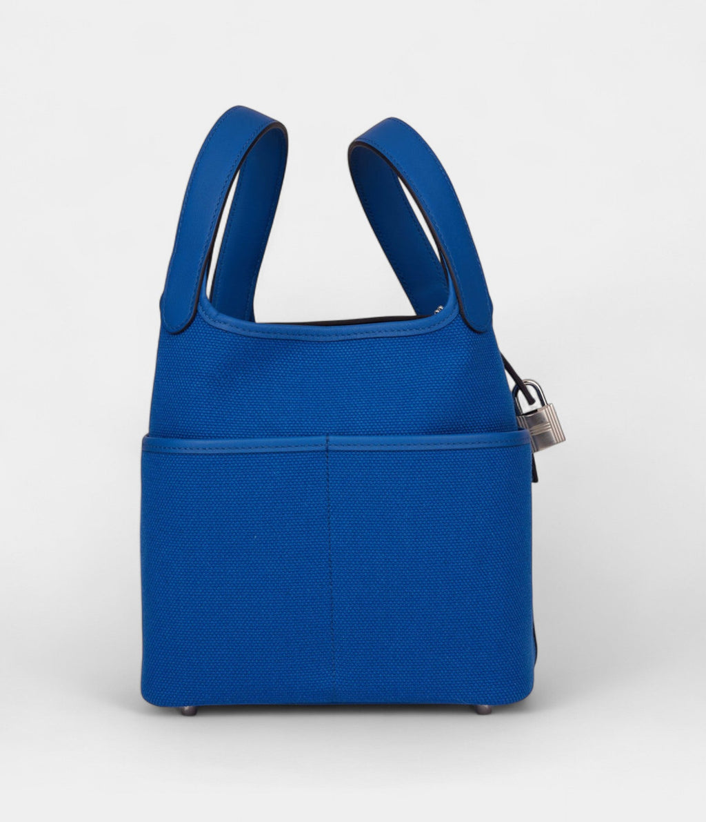 Hermès Picotin Lock 18 Bleu Swift and Toile Canvas Palladium Hardware