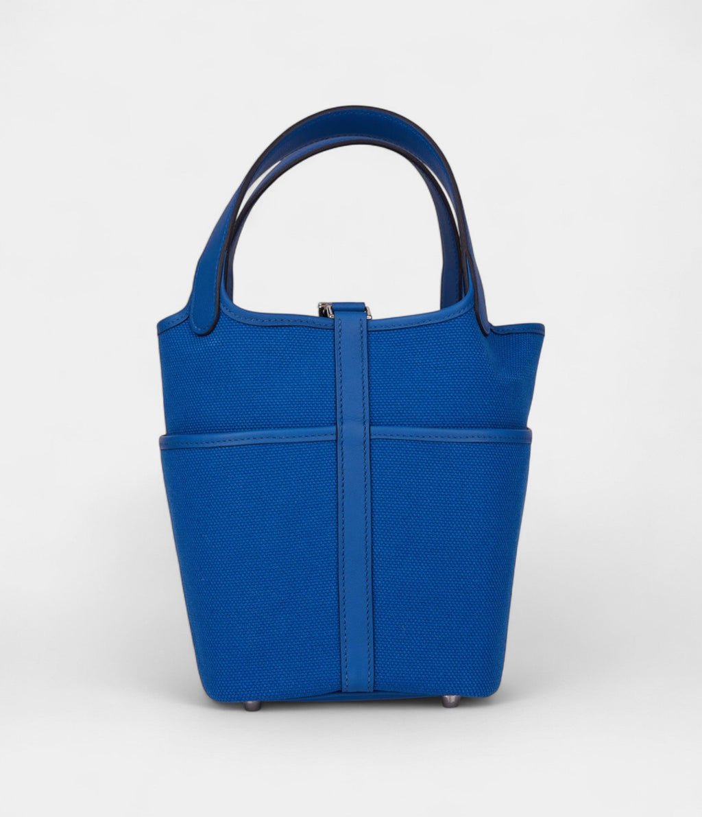 Hermès Picotin Lock 18 Bleu Swift and Toile Canvas Palladium Hardware