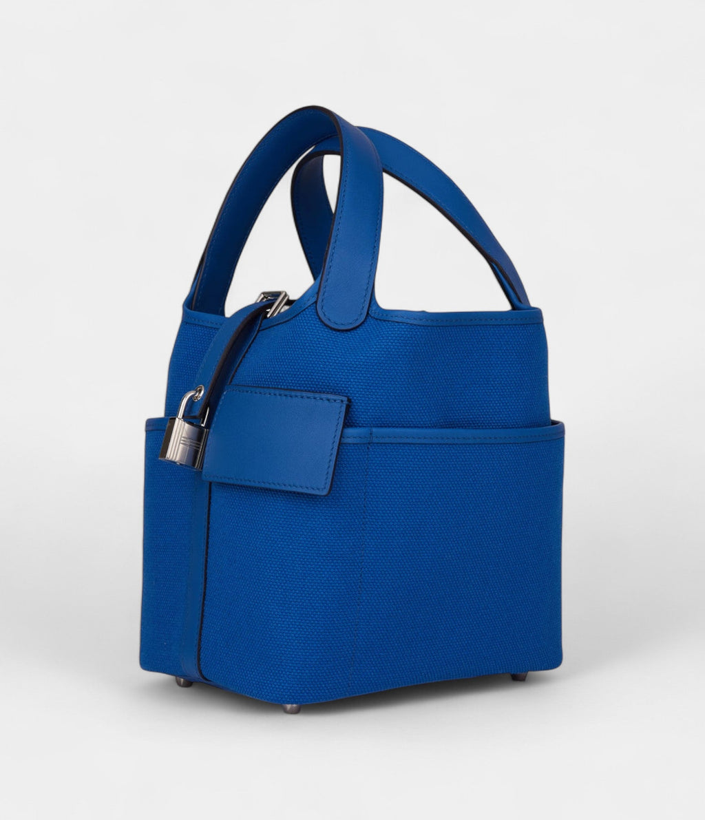 Hermès Picotin Lock 18 Bleu Swift and Toile Canvas Palladium Hardware