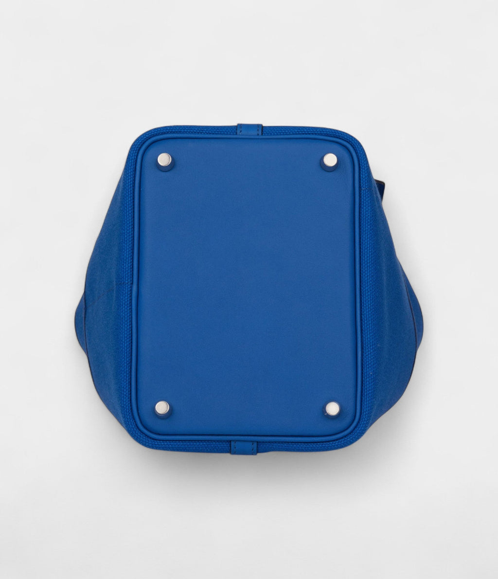 Hermès Picotin Lock 18 Bleu Swift and Toile Canvas Palladium Hardware