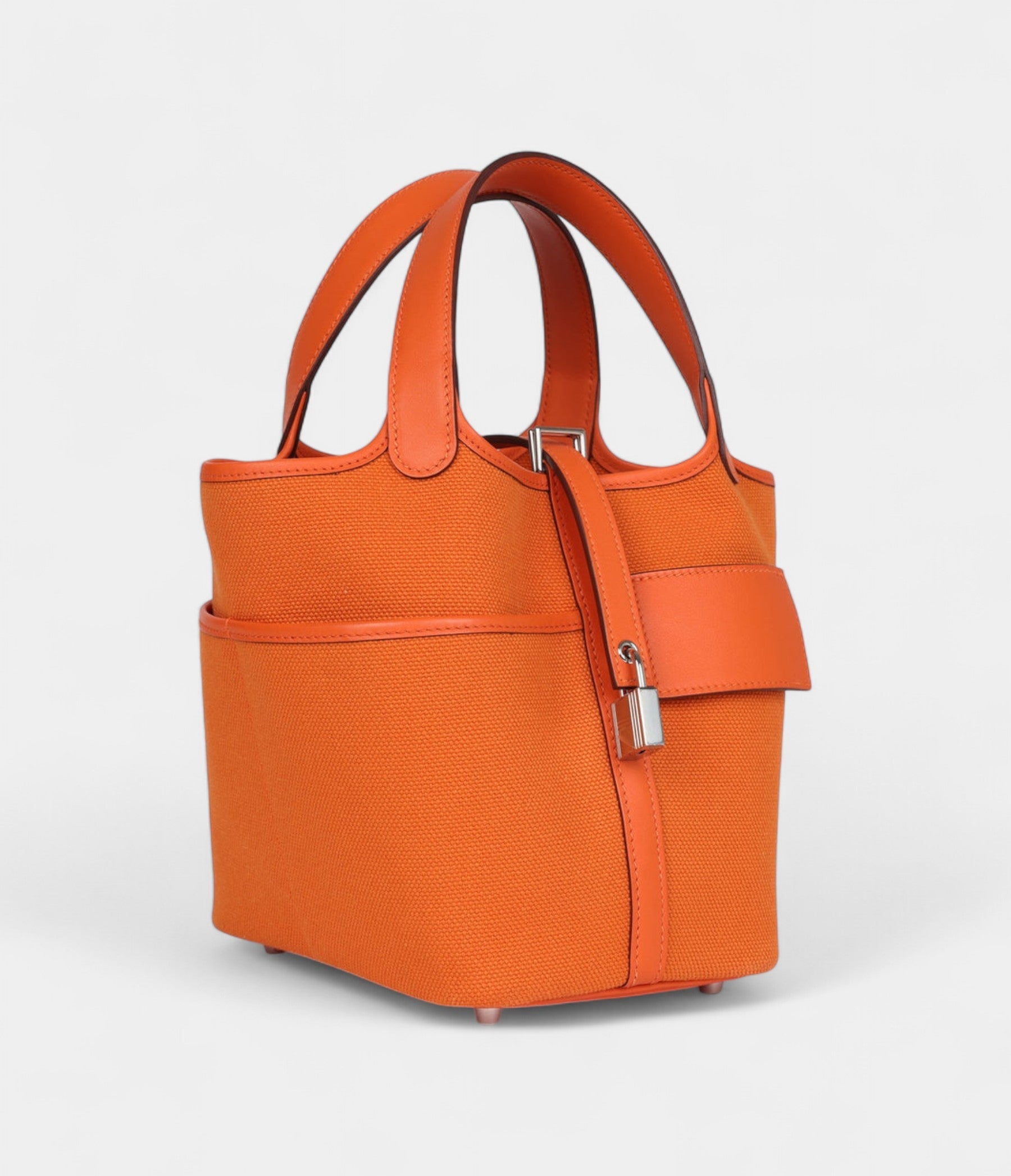 Hermès Picotin Lock 18 Cargo Orange Swift and Toile Canvas Palladium Hardware
