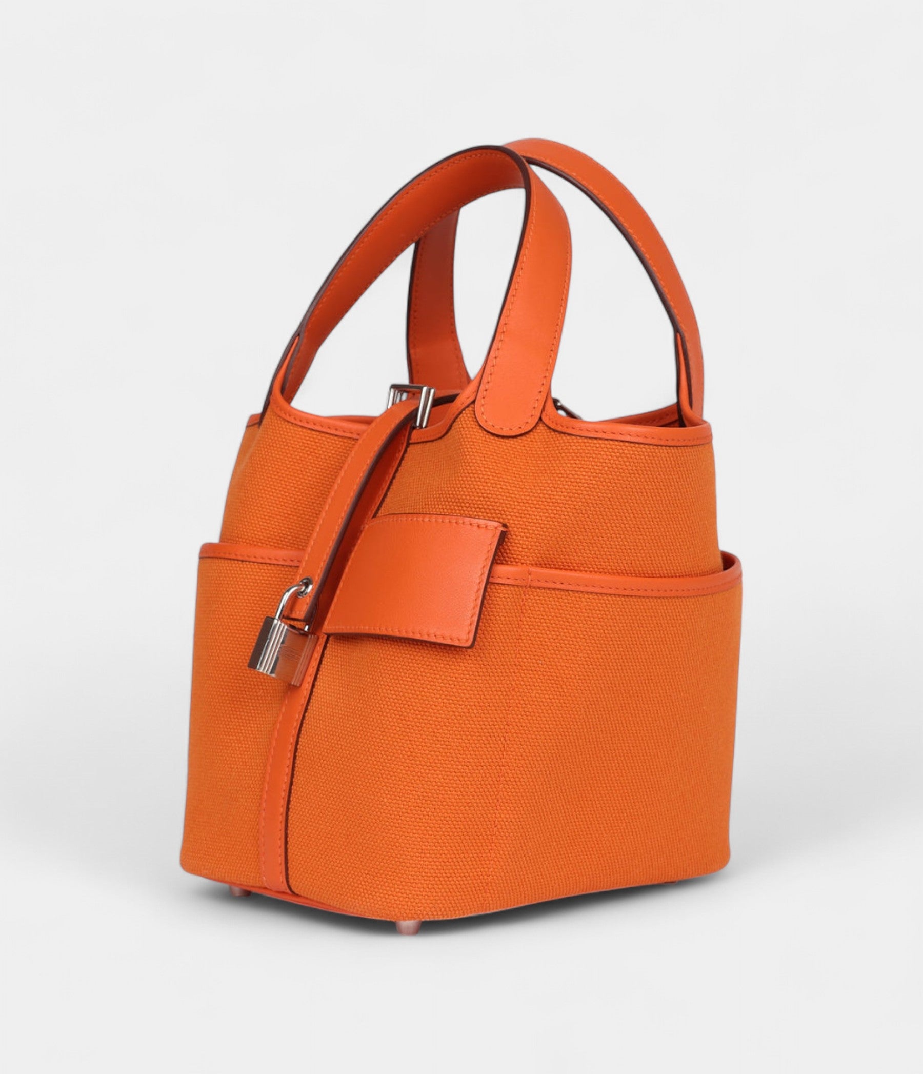 Hermès Picotin Lock 18 Cargo Orange Swift and Toile Canvas Palladium Hardware