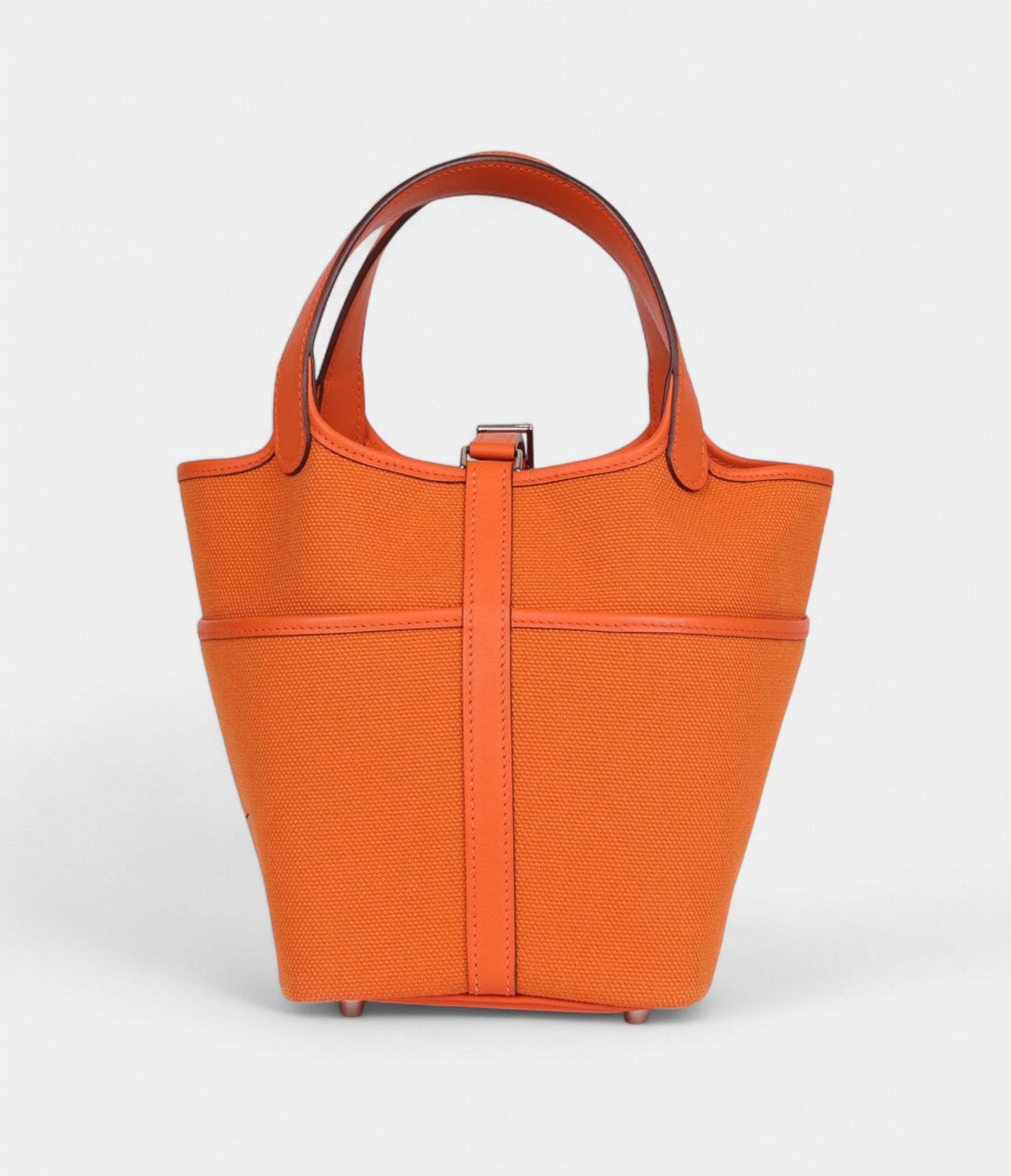 Hermès Picotin Lock 18 Cargo Orange Swift and Toile Canvas Palladium Hardware