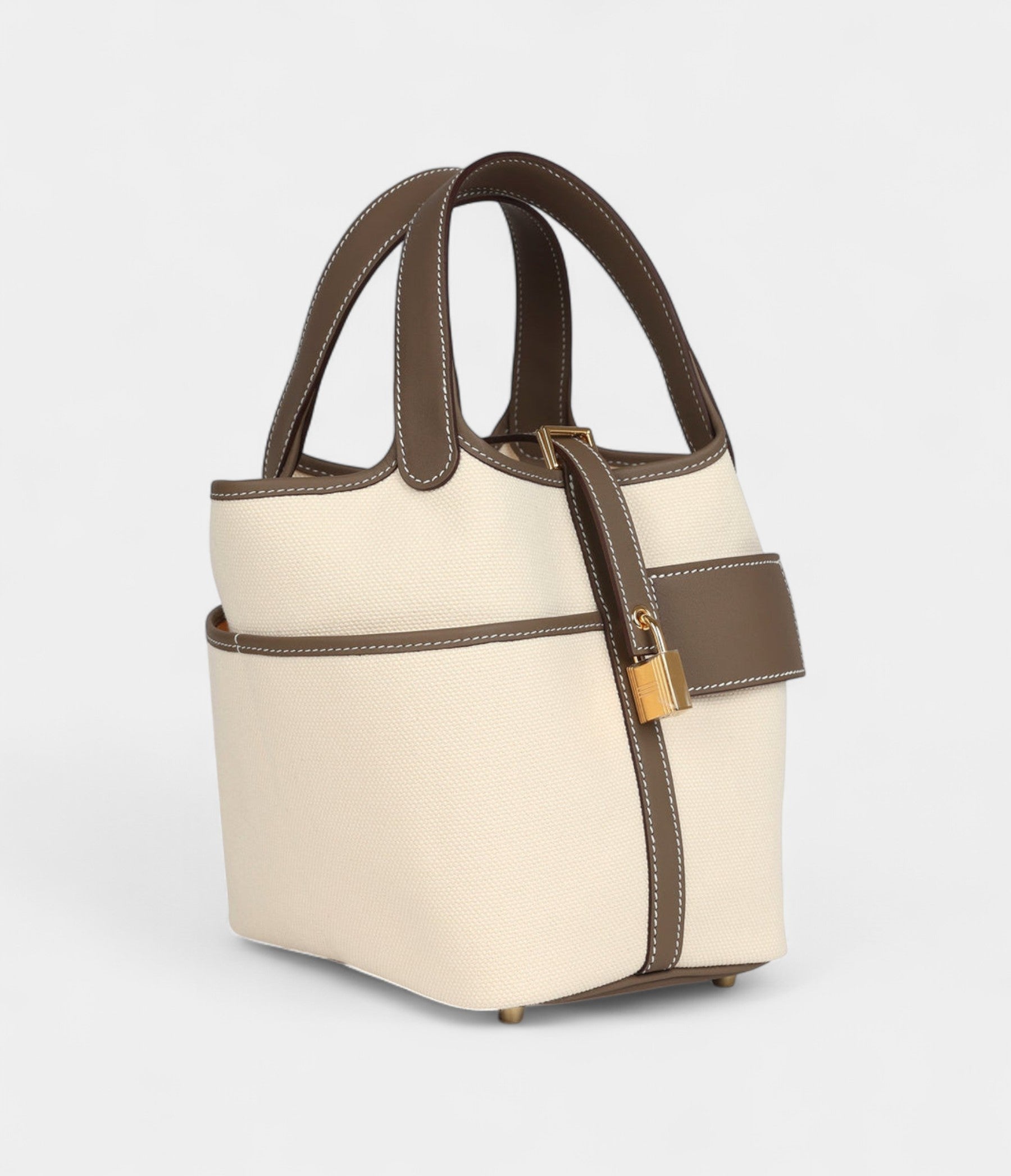 Hermès Picotin Lock 18 Ecru Toile Canvas and Etoupe Swift Gold Hardware