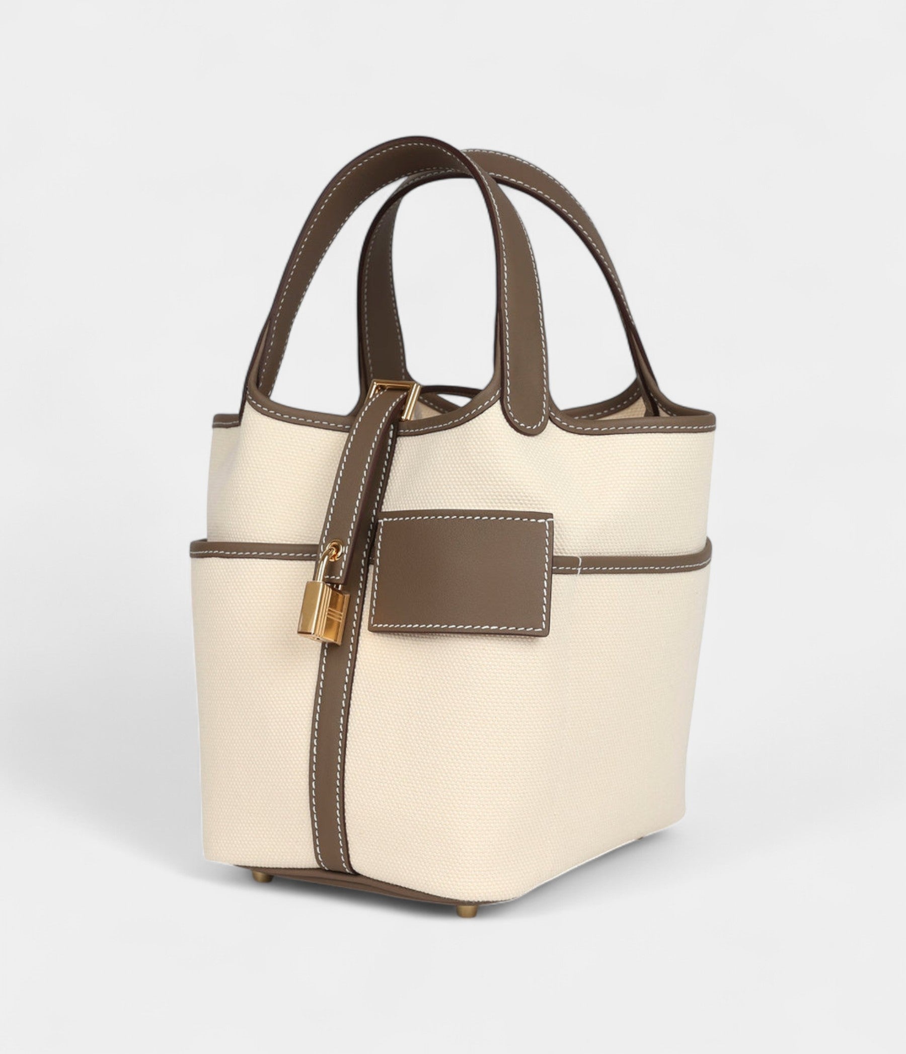 Hermès Picotin Lock 18 Ecru Toile Canvas and Etoupe Swift Gold Hardware
