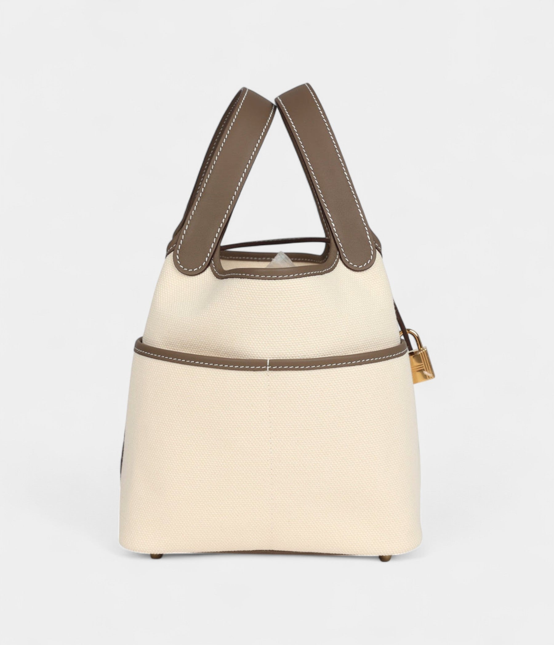 Hermès Picotin Lock 18 Ecru Toile Canvas and Etoupe Swift Gold Hardware