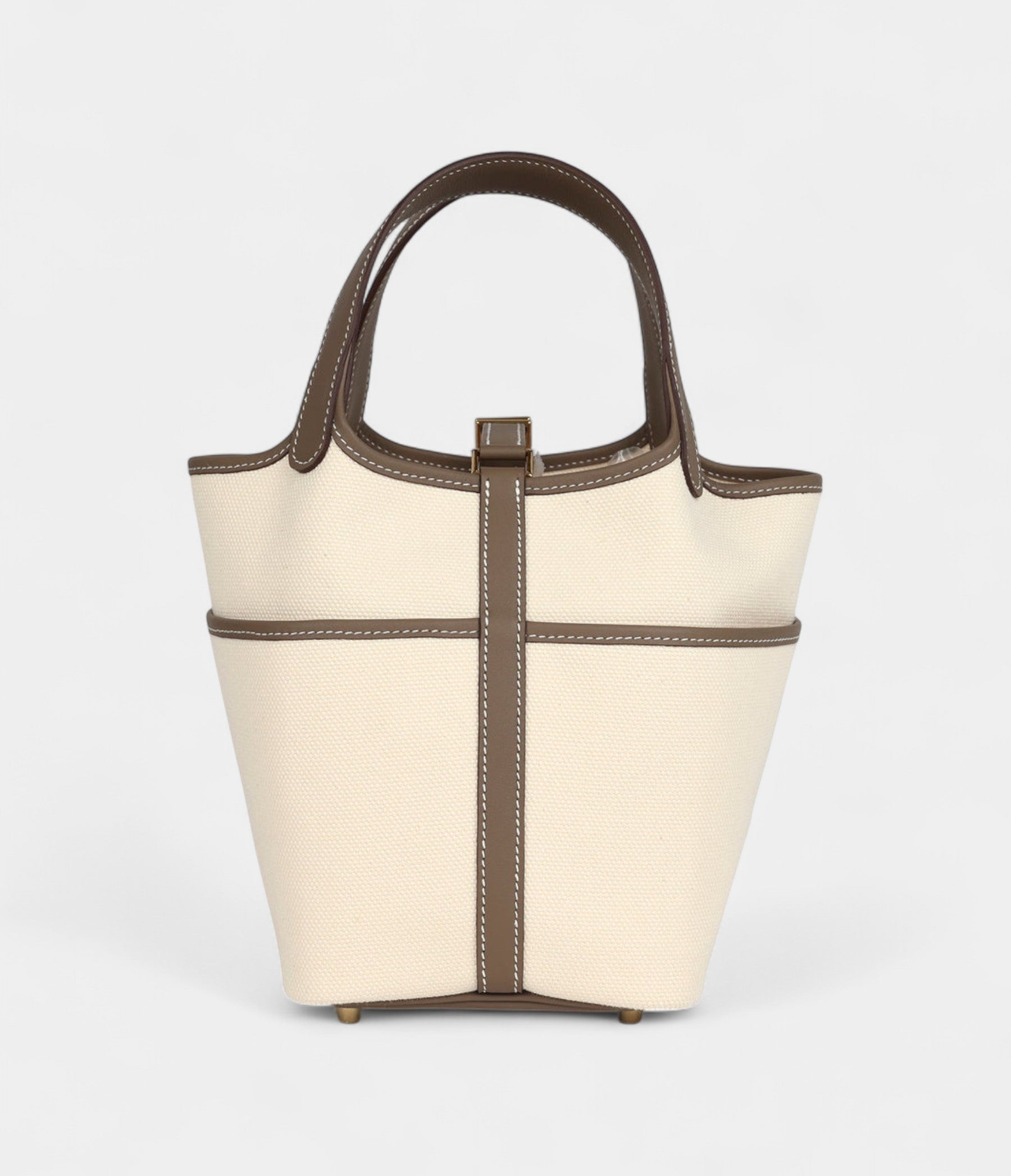Hermès Picotin Lock 18 Ecru Toile Canvas and Etoupe Swift Gold Hardware