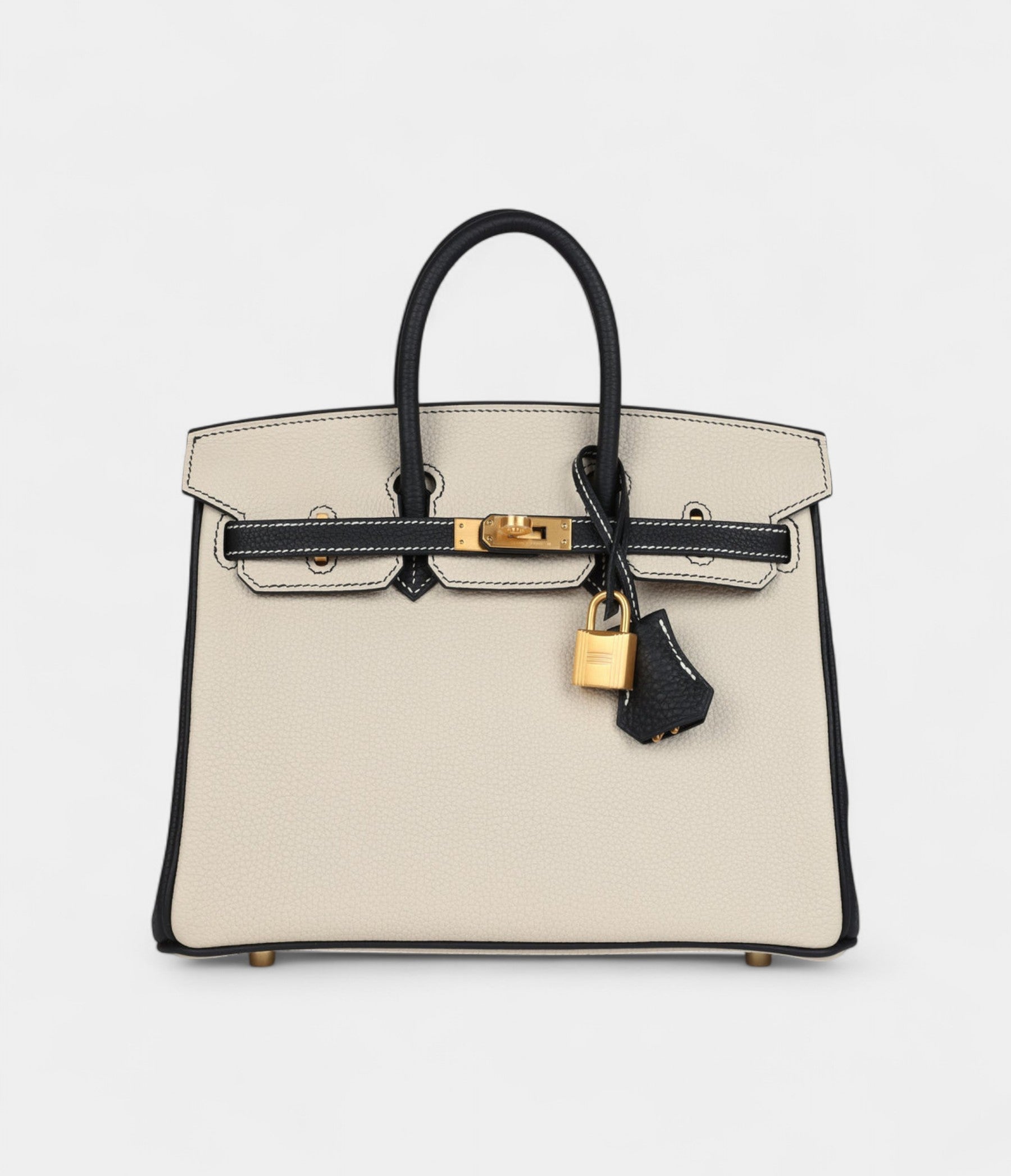 Hermès Birkin 25 Craie and Black Togo Brushed Gold Hardware