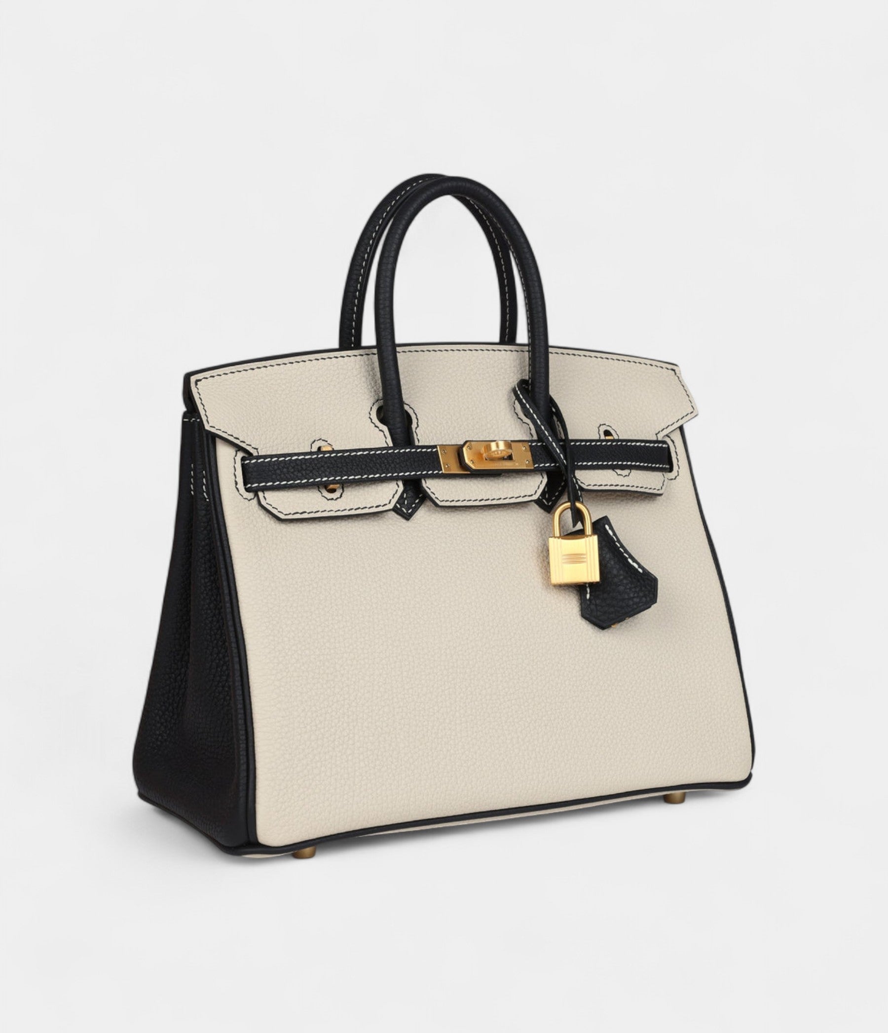 Hermès Birkin 25 Craie and Black Togo Brushed Gold Hardware