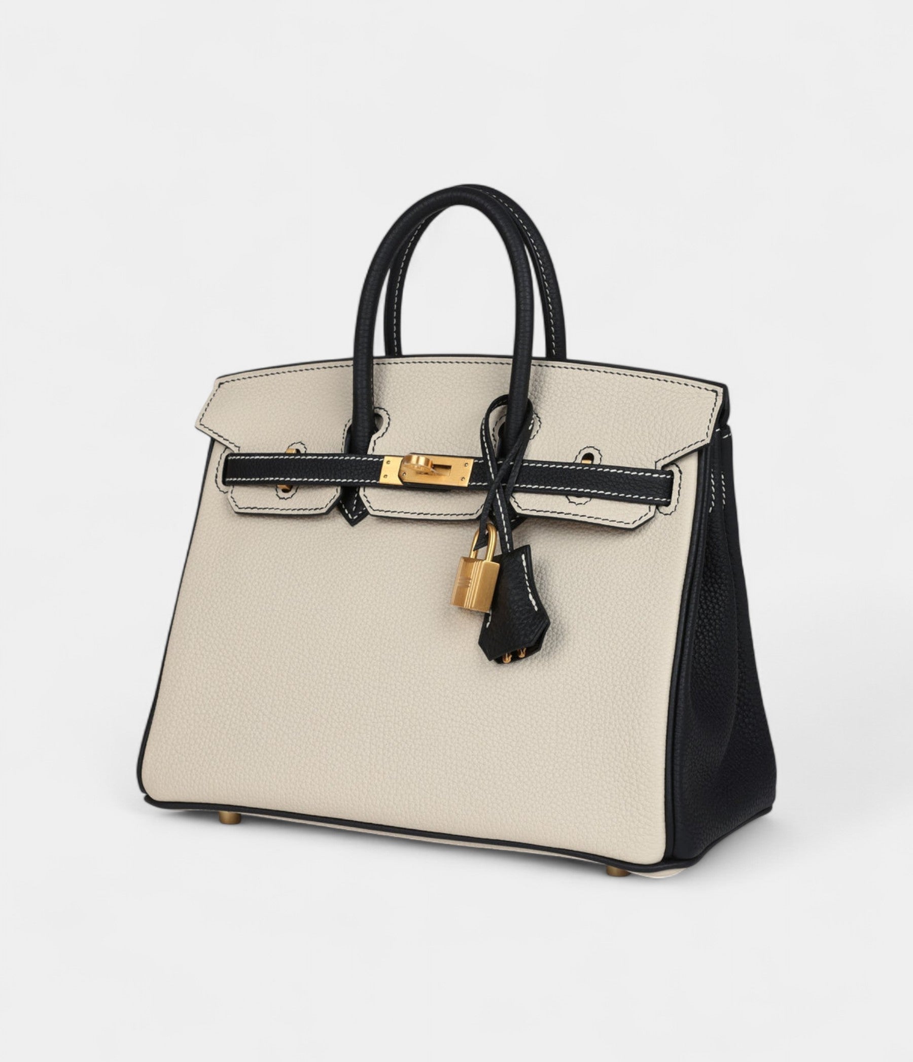 Hermès Birkin 25 Craie and Black Togo Brushed Gold Hardware