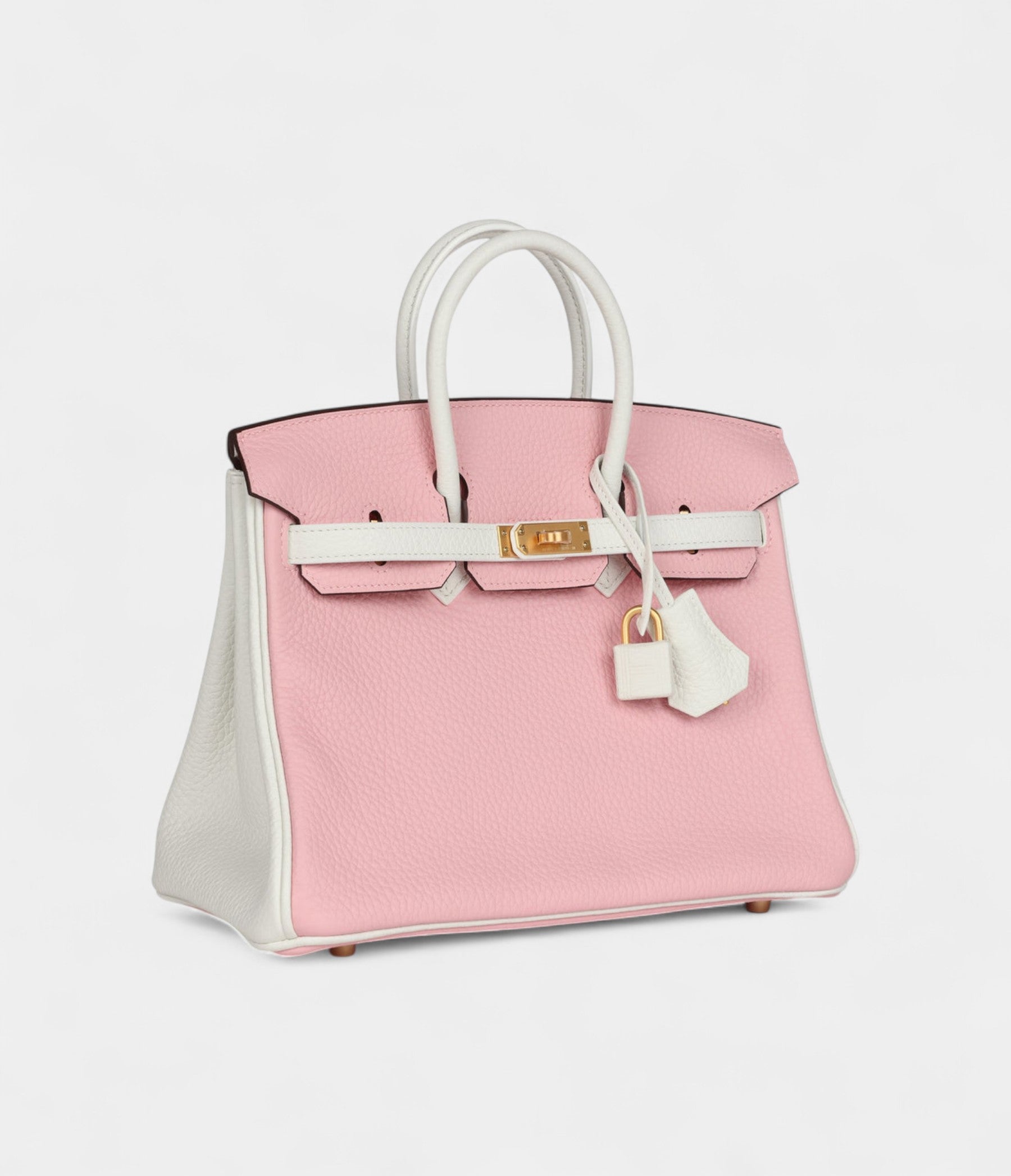 Hermès Birkin 25 Rose Sakura and White Clemence Brushed Gold Hardware