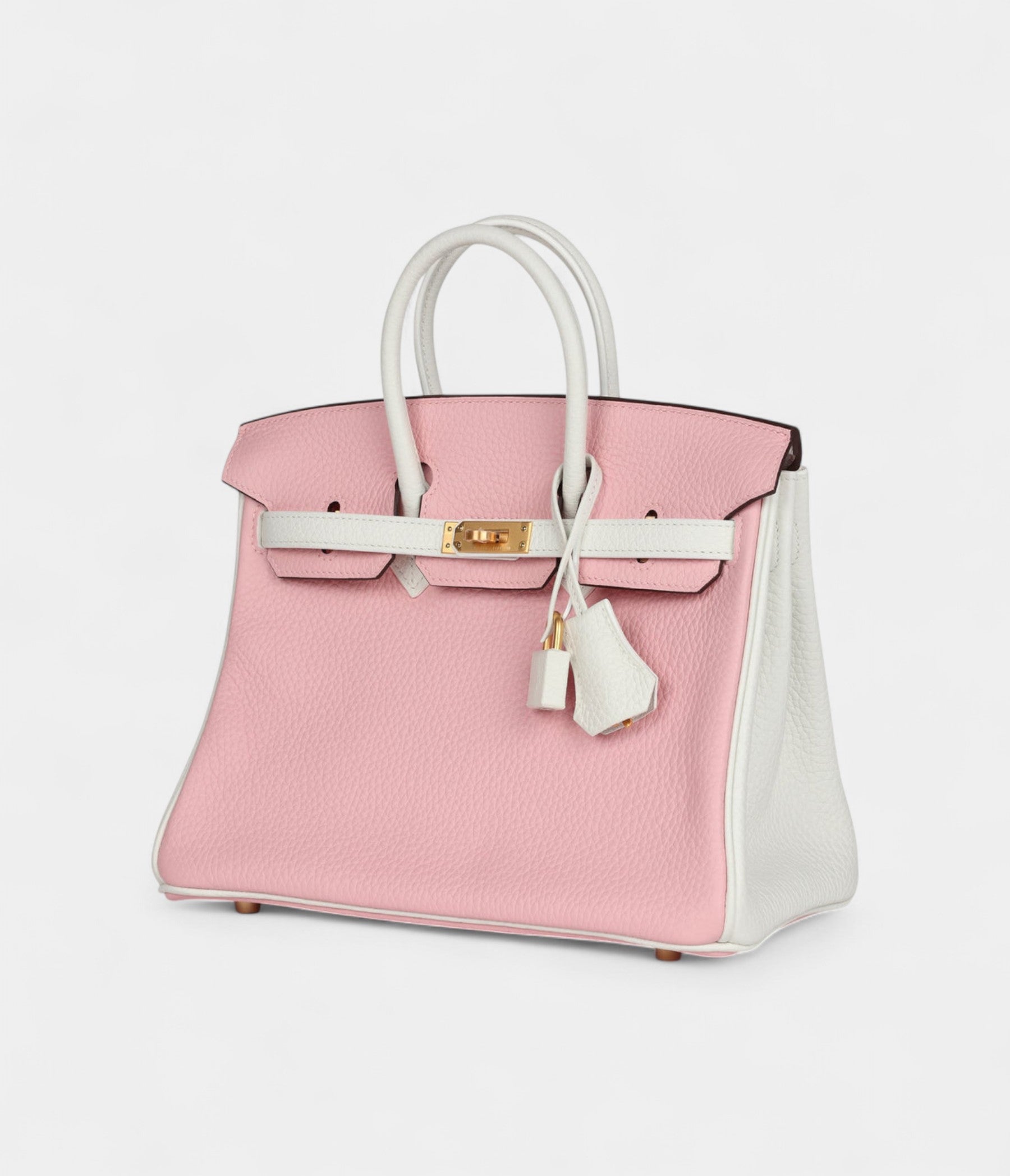 Hermès Birkin 25 Rose Sakura and White Clemence Brushed Gold Hardware