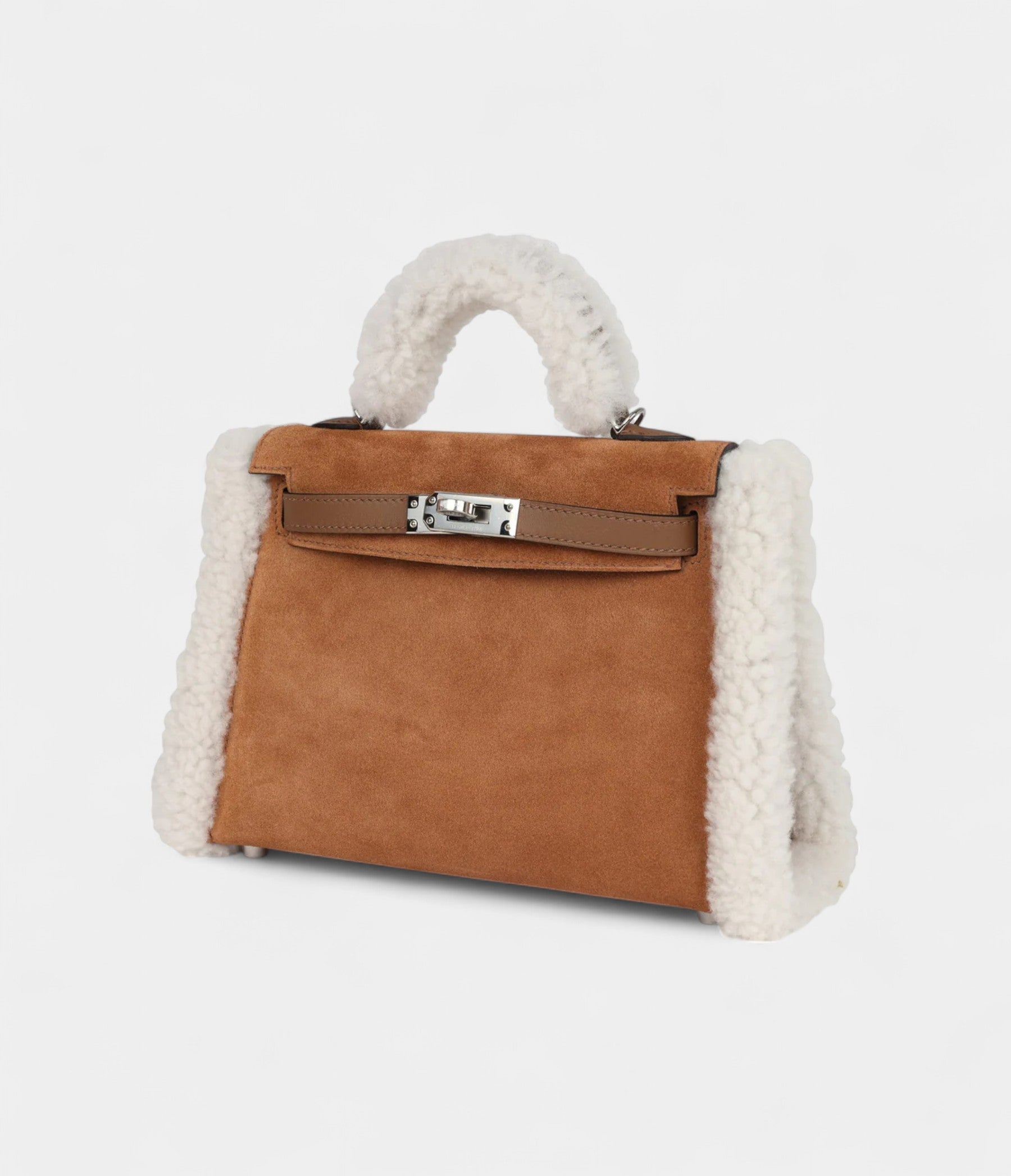 Hermès Teddy Kelly 20 Chamois Shearling and Swift Palladium Hardware