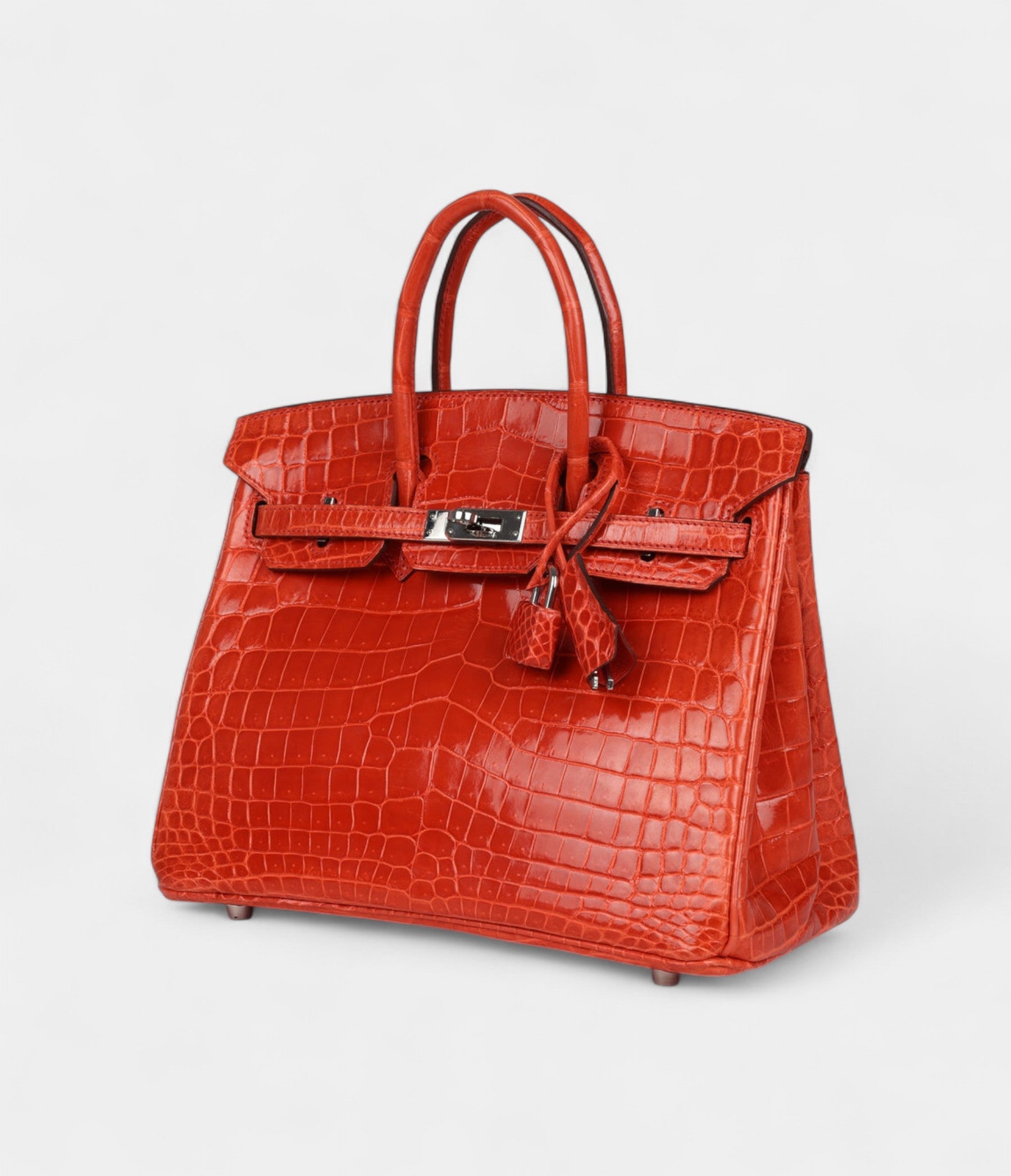 Hermès Birkin 25 Orange Poppy Shiny Niloticus Crocodile Palladium Hardware