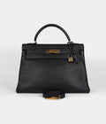 Vintage Hermès Kelly 32 Black Ardennes Gold Hardware