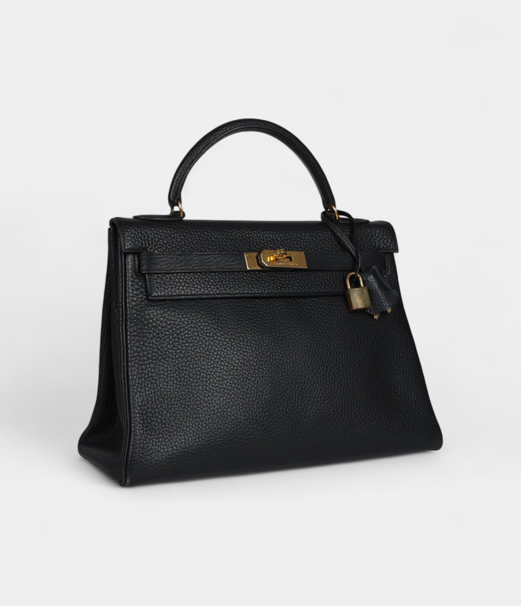 Vintage Hermès Kelly 32 Black Ardennes Gold Hardware
