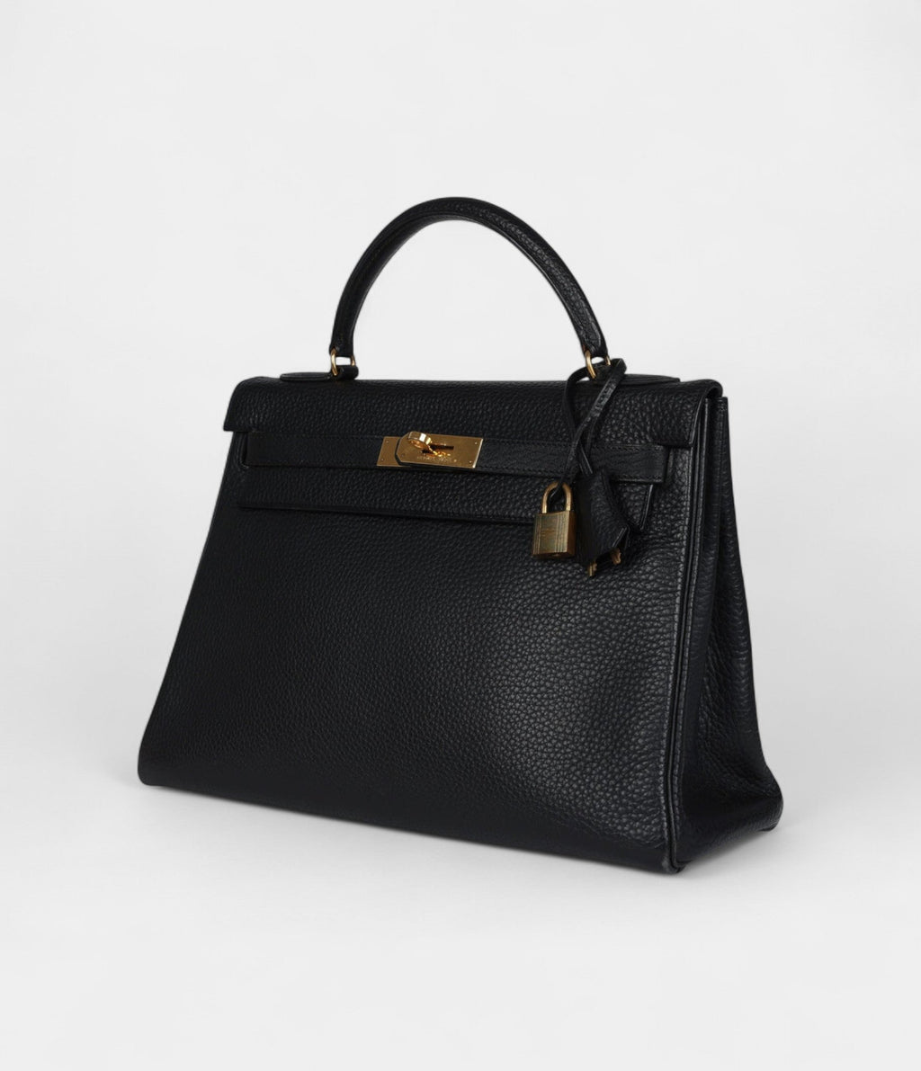 Vintage Hermès Kelly 32 Black Ardennes Gold Hardware
