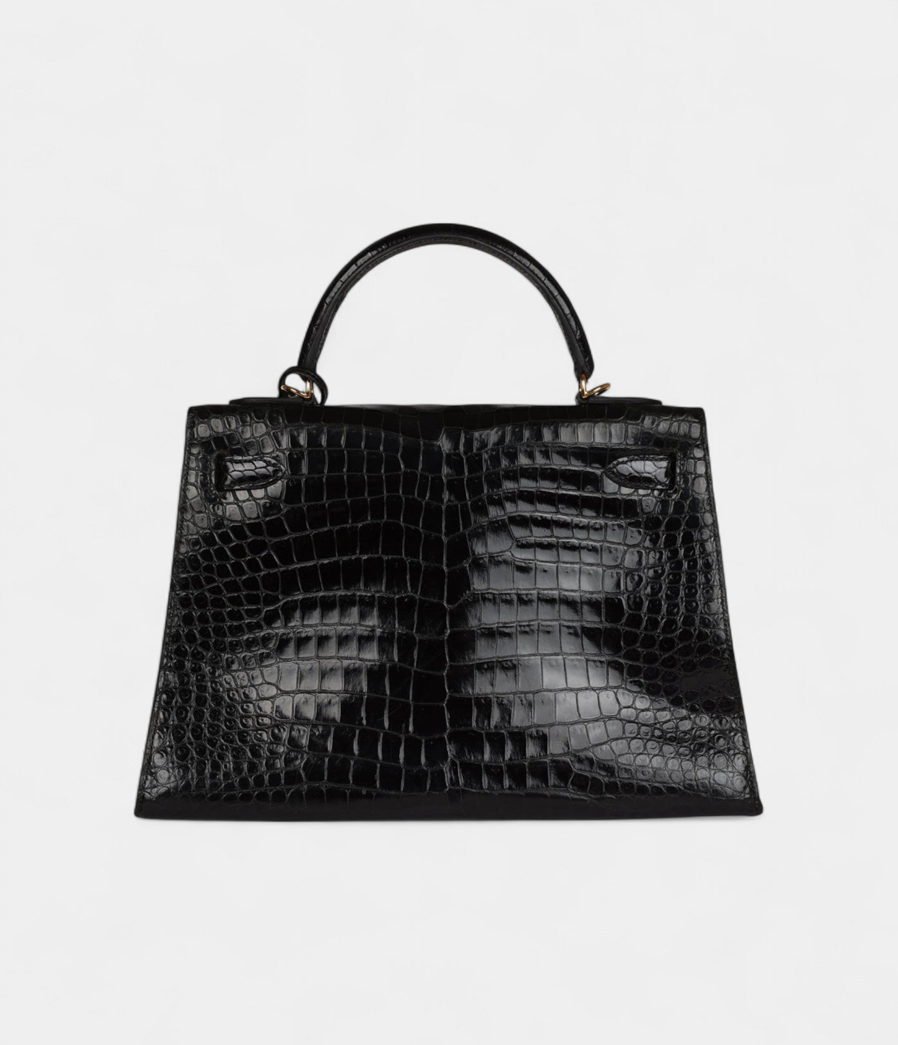 Vintage Hermès Kelly 32 Black Shiny Porosus Crocodile Gold Hardware