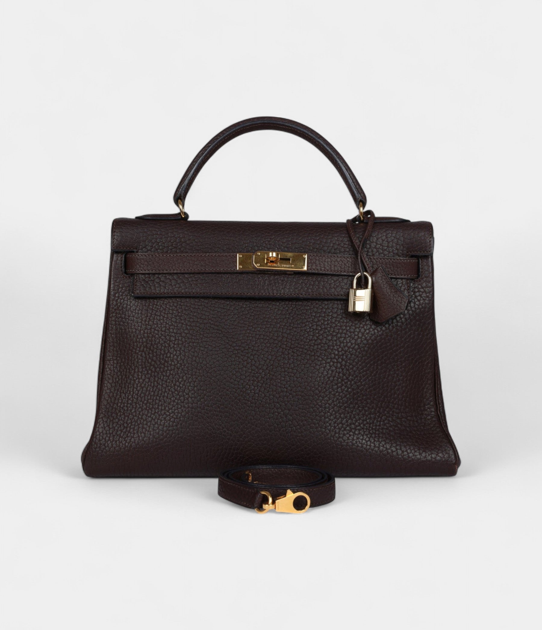 Vintage Hermès Kelly 32 Dark Brown Fjord Gold Hardware