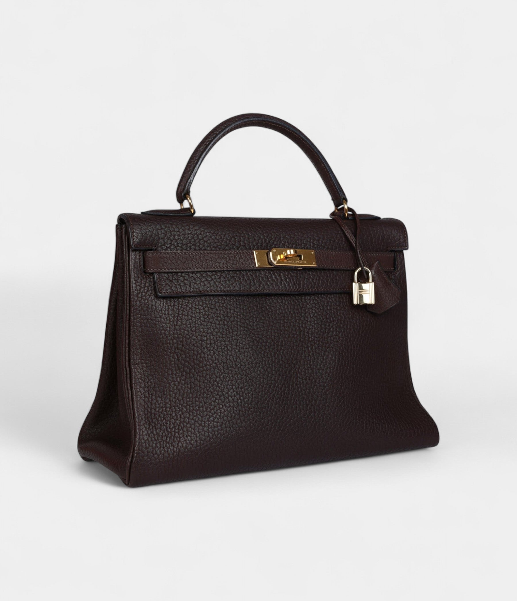 Vintage Hermès Kelly 32 Dark Brown Fjord Gold Hardware