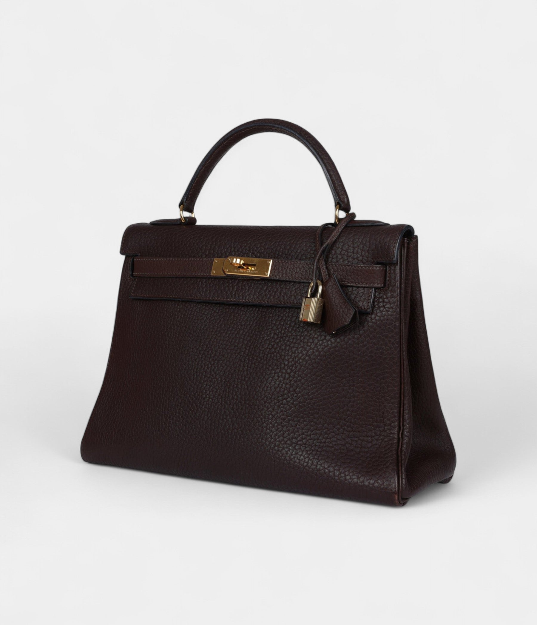 Vintage Hermès Kelly 32 Dark Brown Fjord Gold Hardware