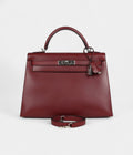 Vintage Hermes Kelly 32 Rouge H Box Palladium Hardware