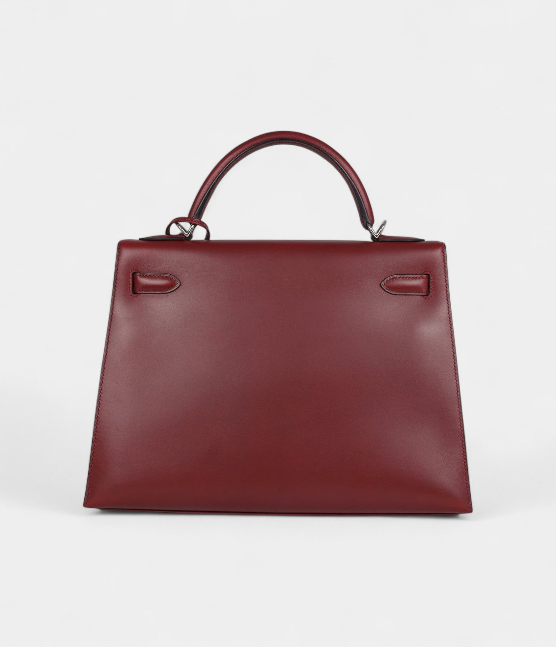 Vintage Hermes Kelly 32 Rouge H Box Palladium Hardware